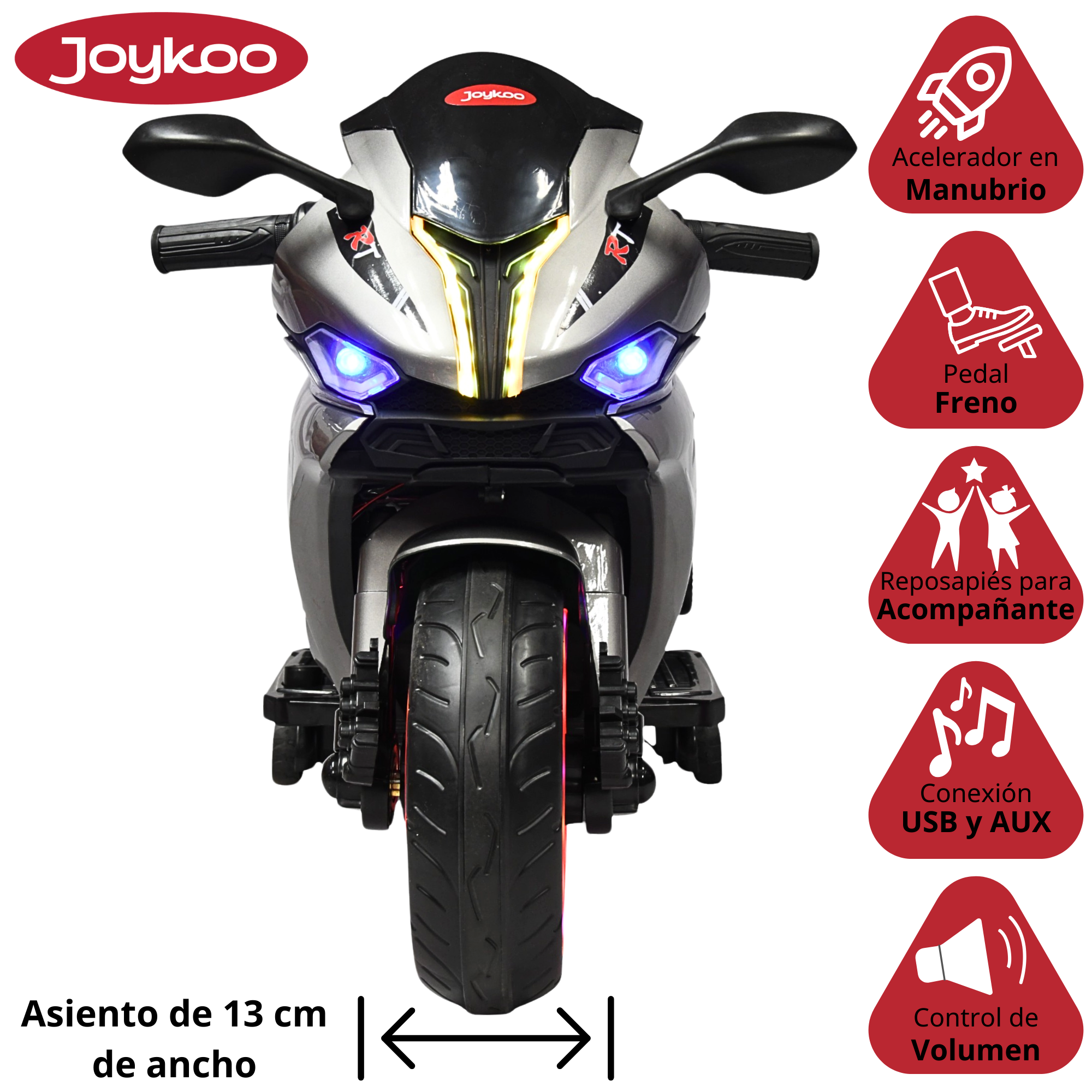 Foto 4 pulgar | Moto Montable Eléctrica Para Niños Luces Led Sonido Batería 12v Ruedas Con Luz - Gris