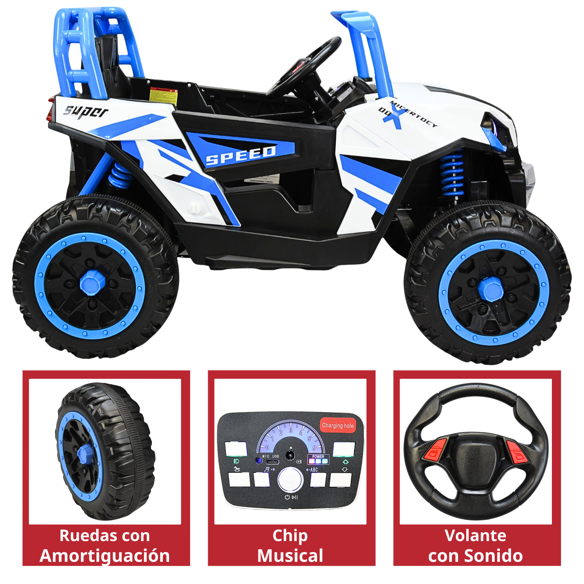 Foto 6 pulgar | Montable Eléctrico Para Niños 4x4 Luz Sonido Bluetooth Control Remoto 12v - Azul