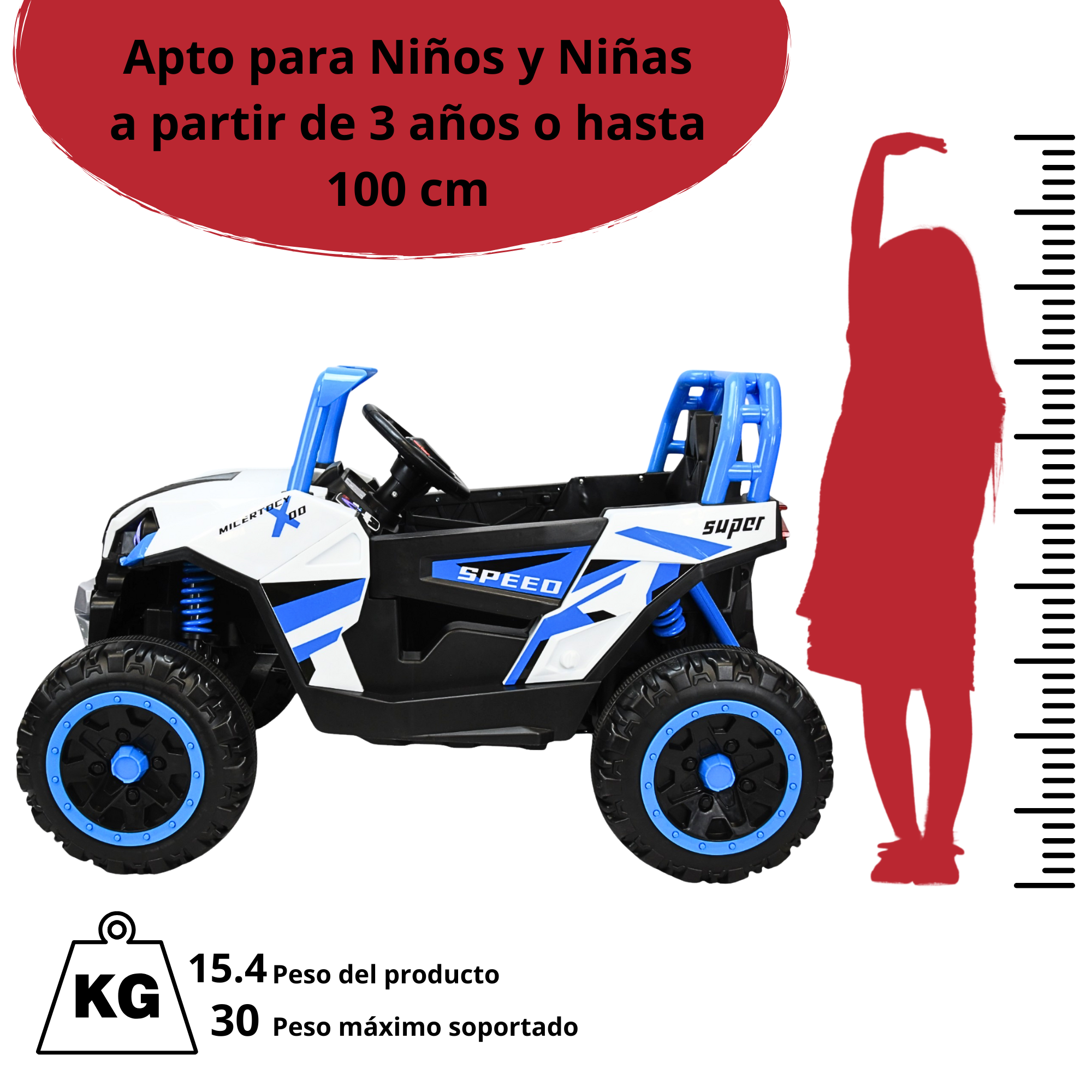 Foto 7 pulgar | Montable Eléctrico Para Niños 4x4 Luz Sonido Bluetooth Control Remoto 12v - Azul