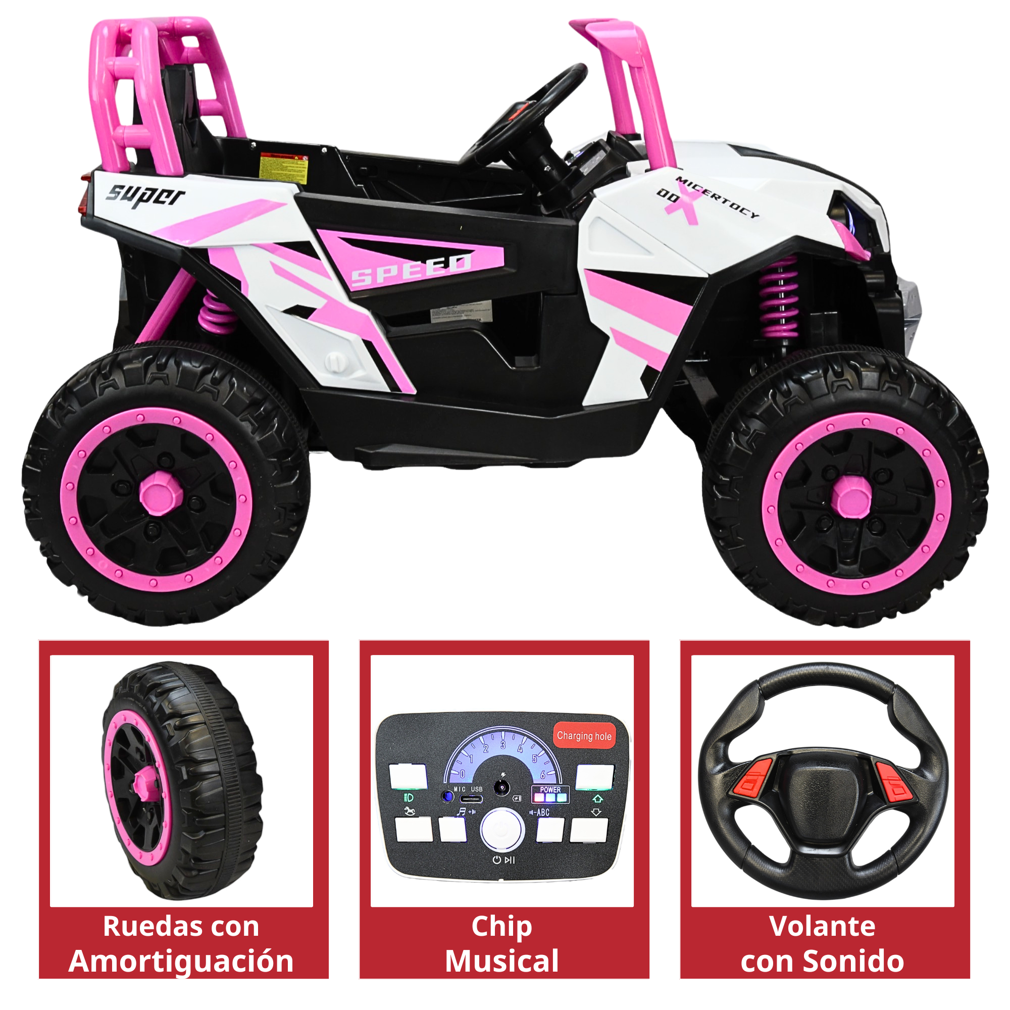 Foto 5 | Montable Eléctrico Para Niños 4x4 Luz Sonido Bluetooth Control Remoto 12v - Rosa