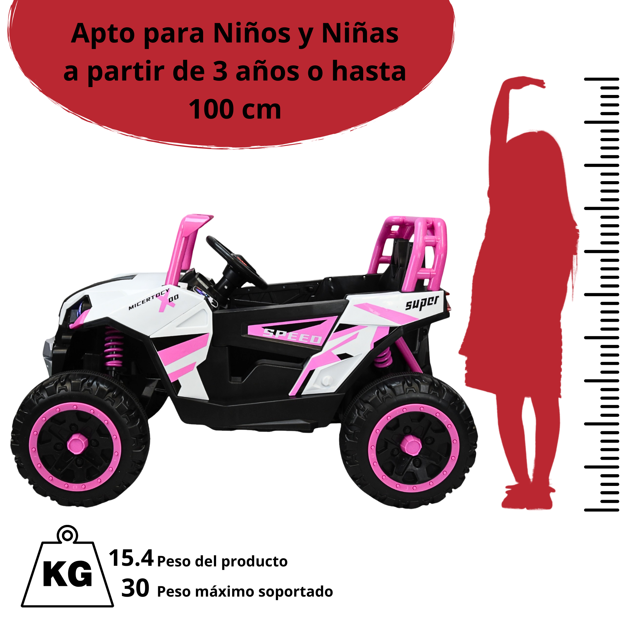Foto 7 pulgar | Montable Eléctrico Para Niños 4x4 Luz Sonido Bluetooth Control Remoto 12v - Rosa