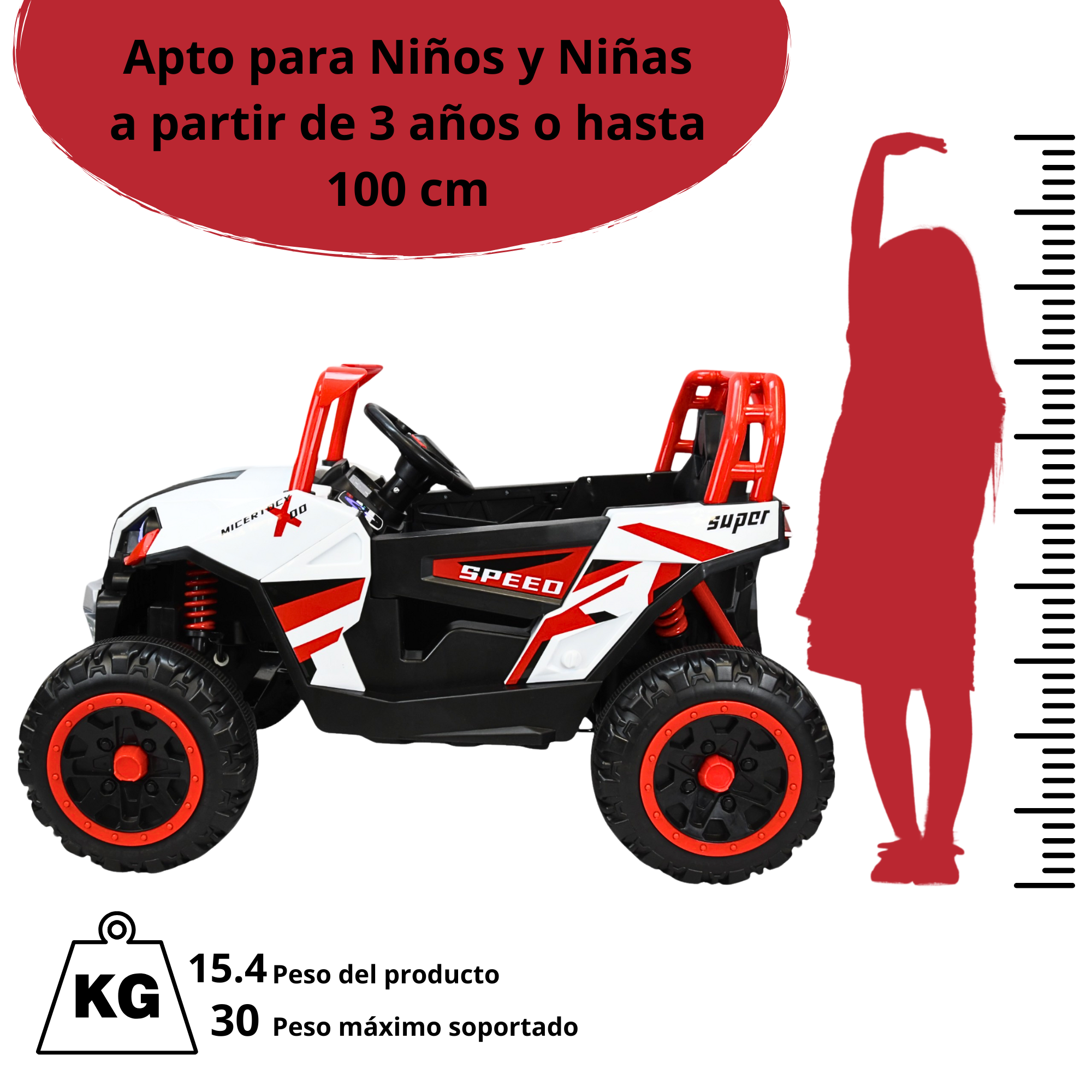 Foto 6 pulgar | Montable Eléctrico Para Niños 4x4 Luz Sonido Bluetooth Control Remoto 12v - Rojo