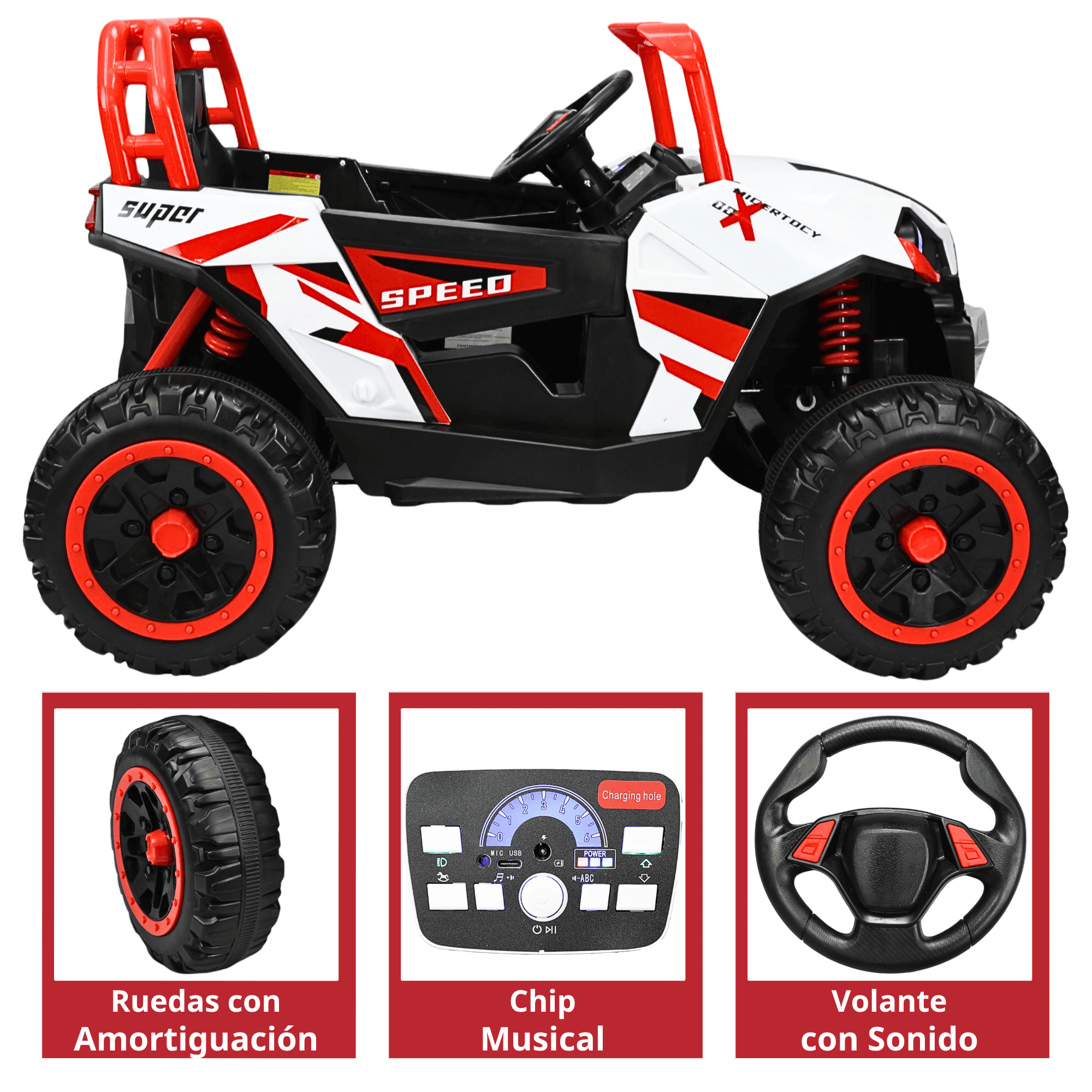 Foto 6 | Montable Eléctrico Para Niños 4x4 Luz Sonido Bluetooth Control Remoto 12v - Rojo
