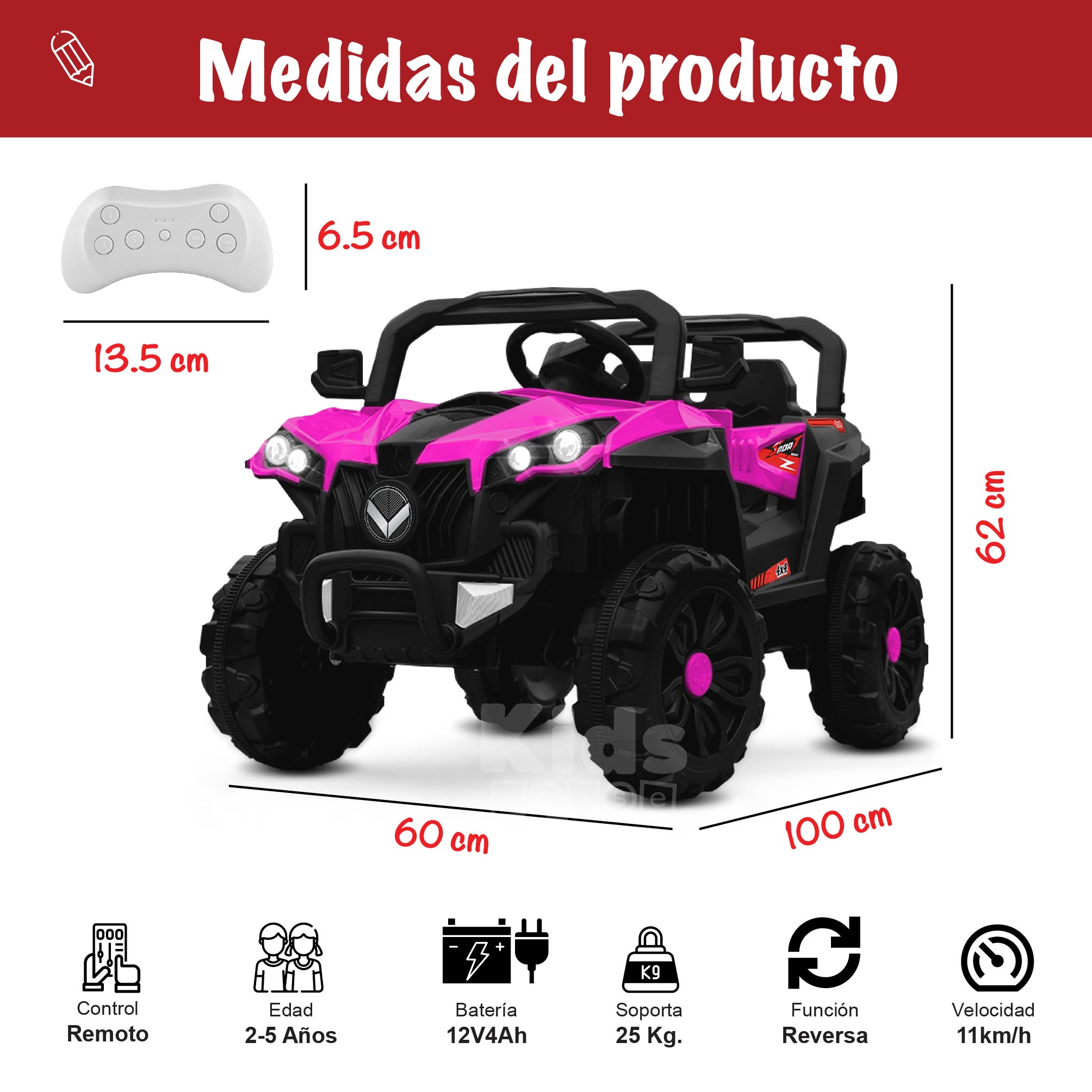Foto 4 pulgar | Montable Eléctrico Kids House Buggy Rocket Rosa