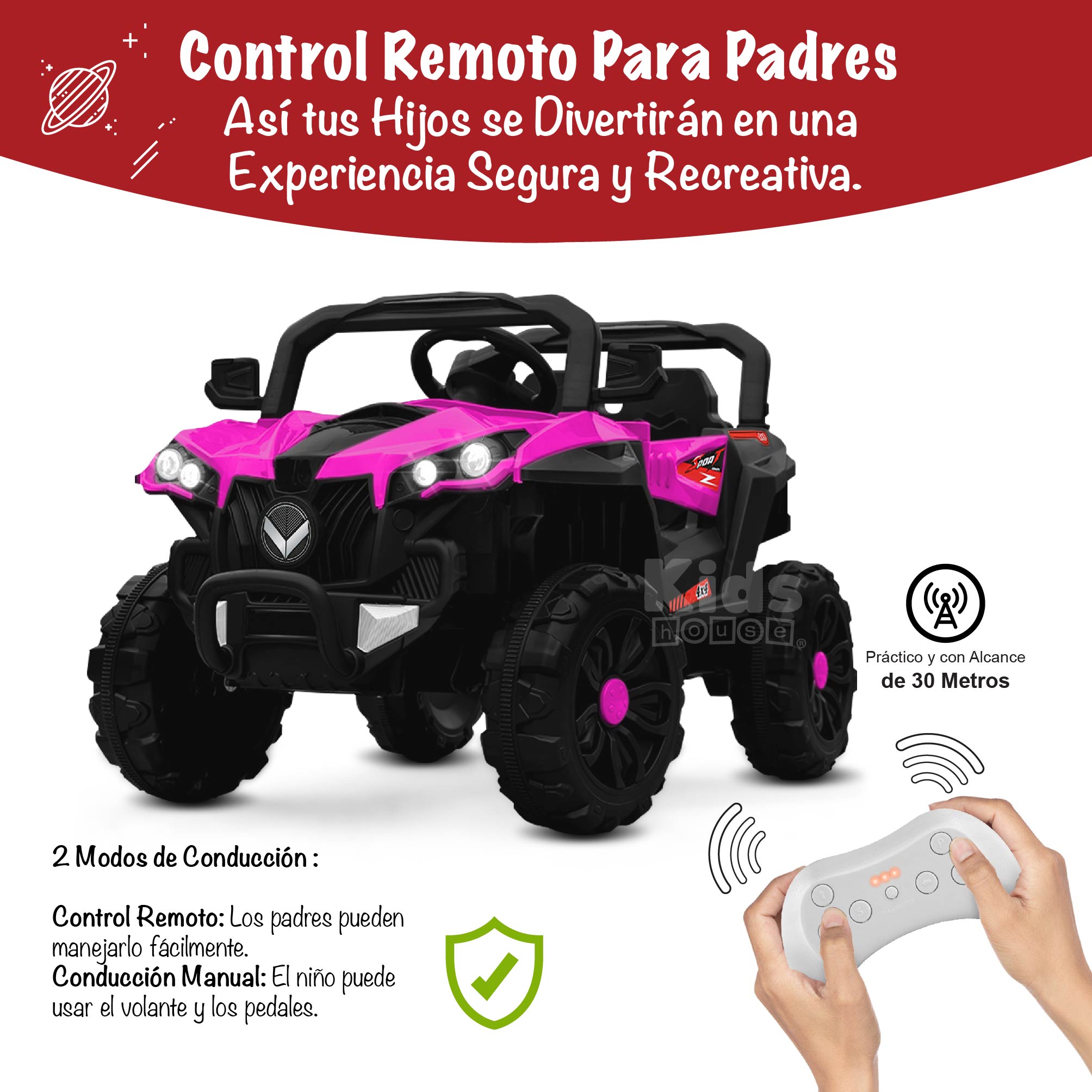 Foto 8 pulgar | Montable Eléctrico Kids House Buggy Rocket Rosa