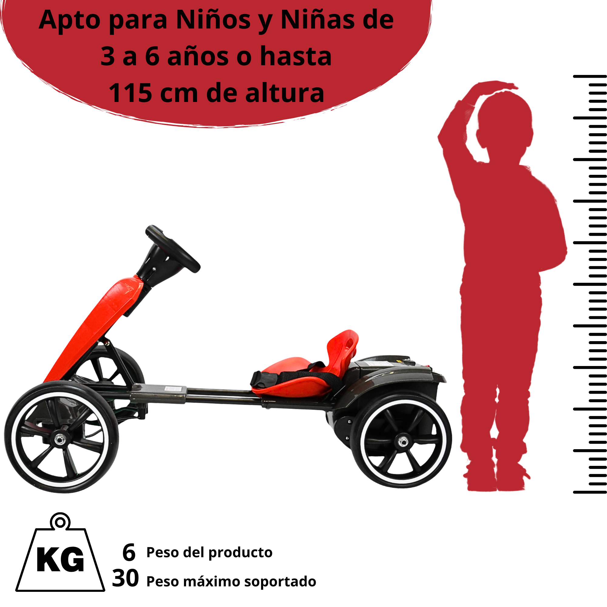 Foto 5 | Montable Eléctrico Para Niños Go Kart Luz Sonido Bluetooth Batería 12v - Rojo