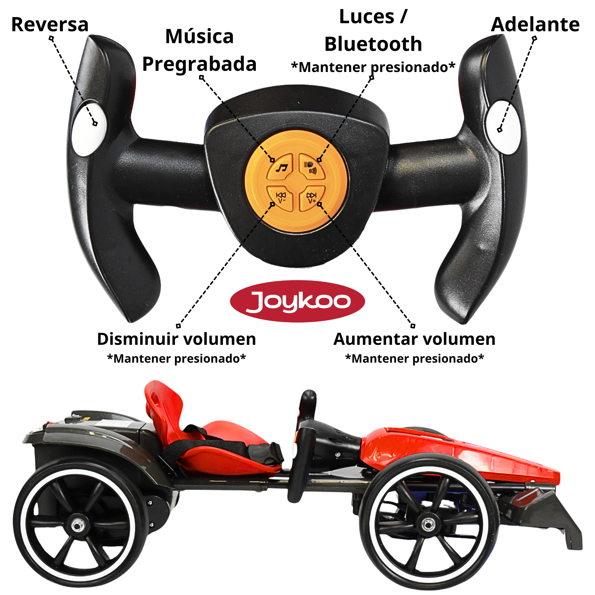 Foto 7 pulgar | Montable Eléctrico Para Niños Go Kart Luz Sonido Bluetooth Batería 12v - Rojo
