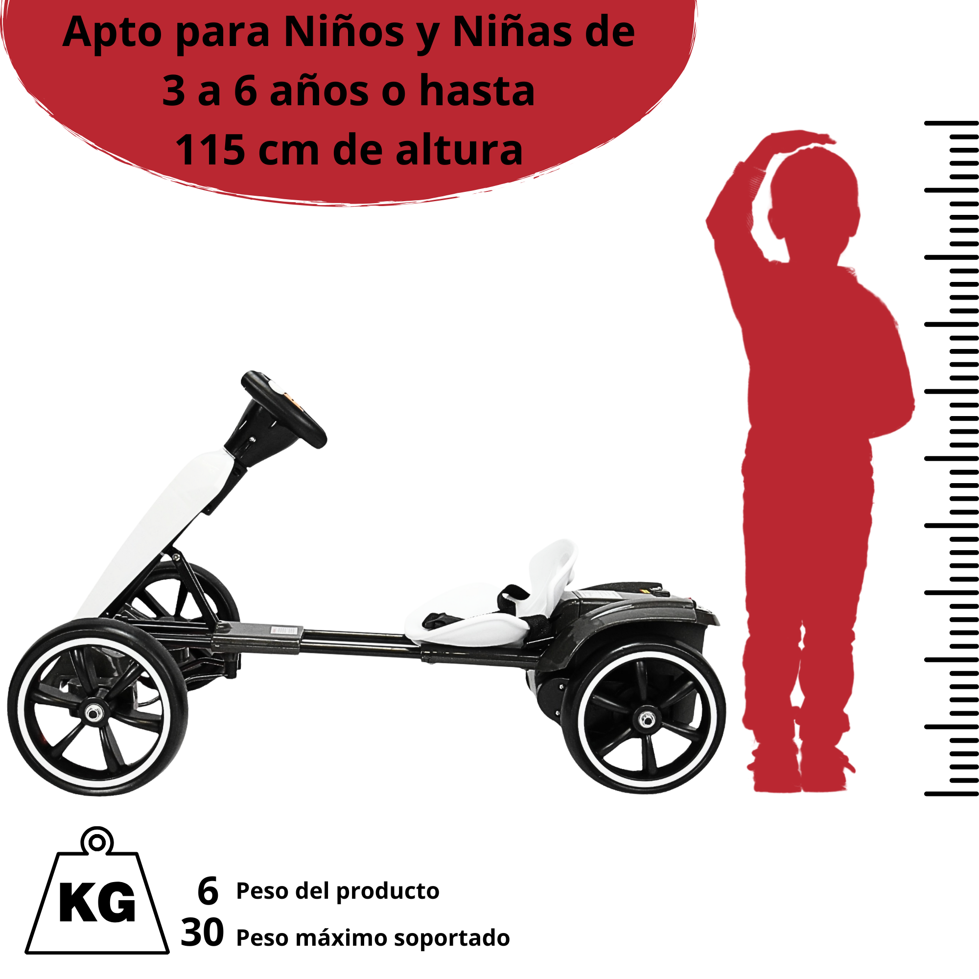 Foto 6 pulgar | Montable Eléctrico Para Niños Go Kart Luz Sonido Bluetooth Batería 12v - Blanco