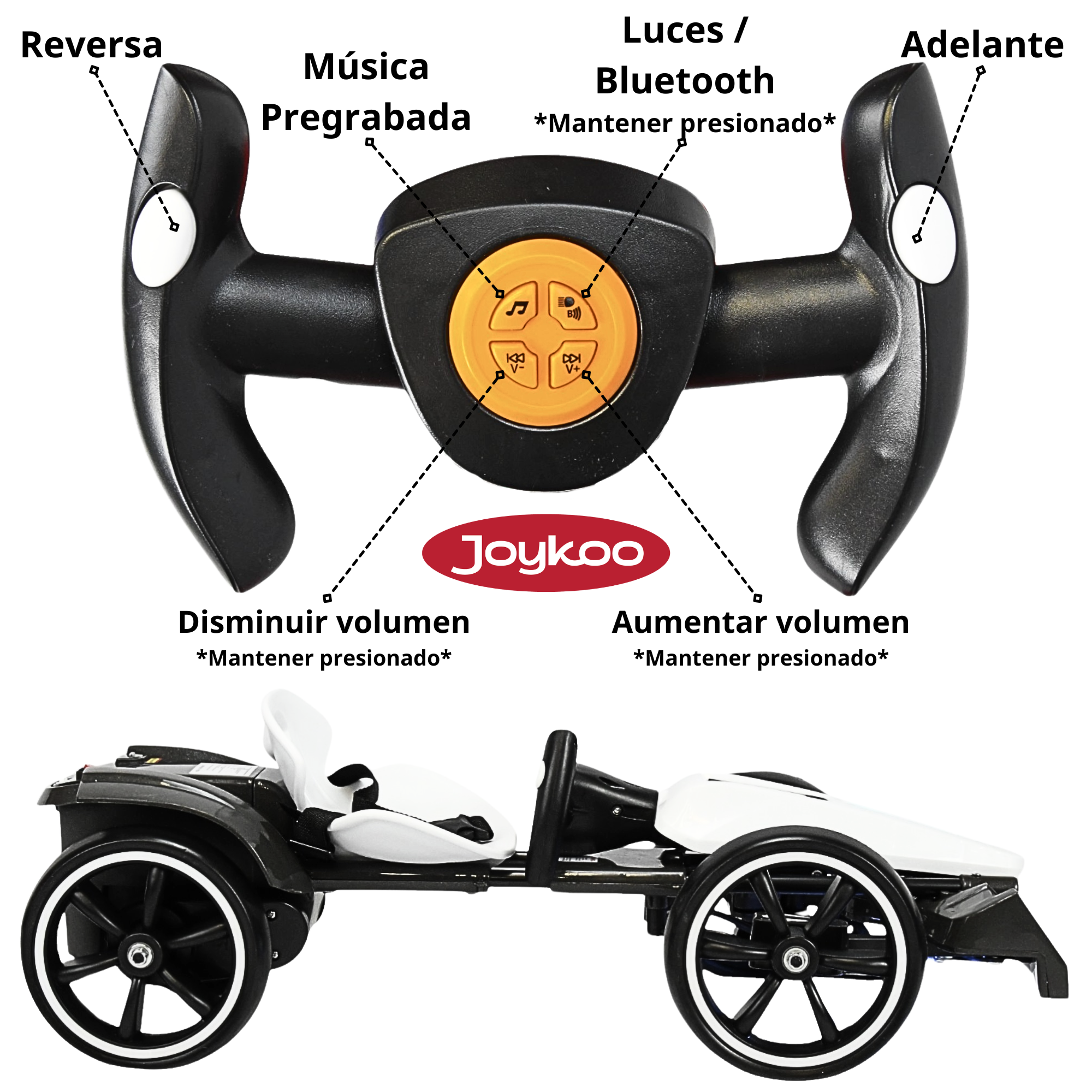Foto 7 pulgar | Montable Eléctrico Para Niños Go Kart Luz Sonido Bluetooth Batería 12v - Blanco
