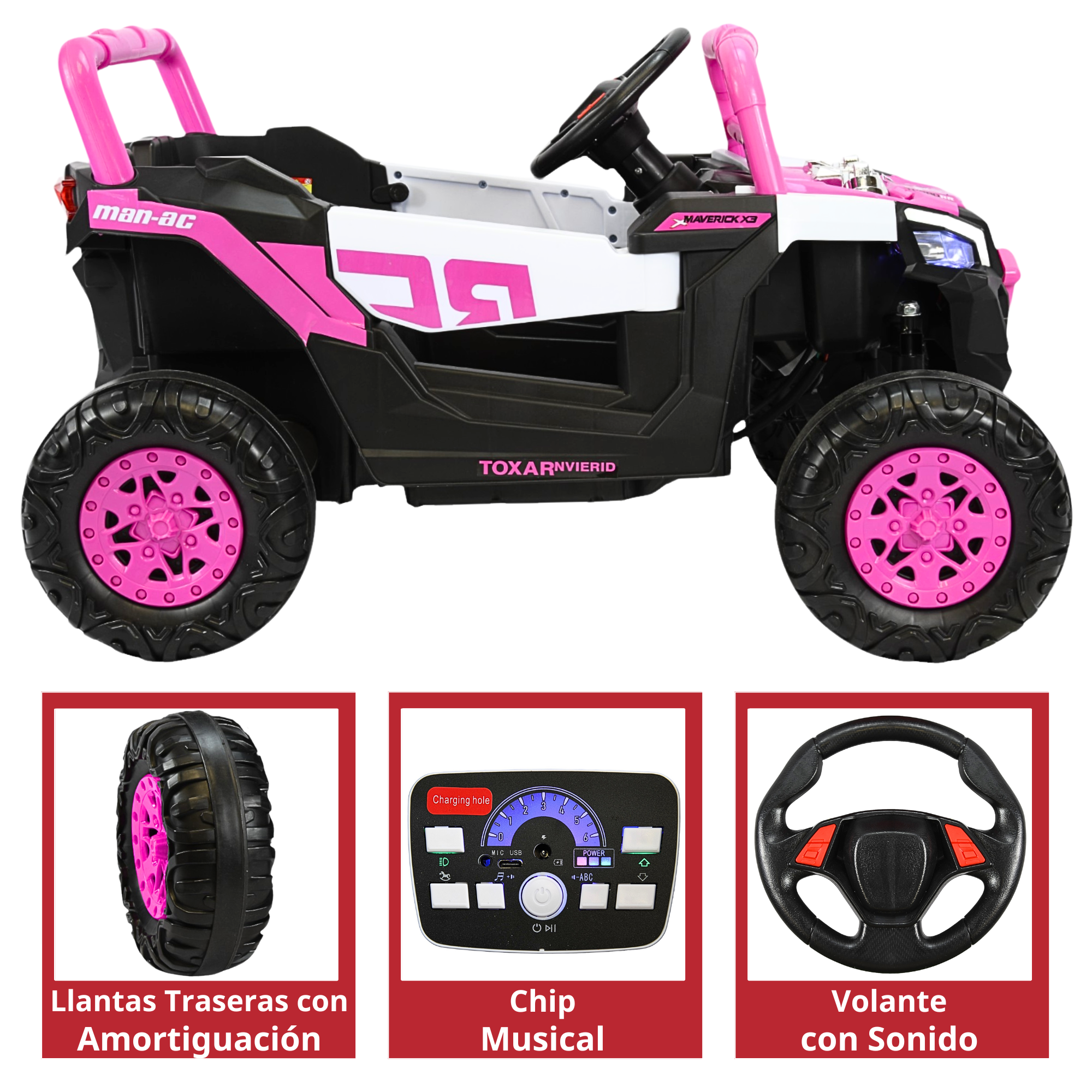 Foto 4 | Montable Electrico Para Niños Mini 4x4 Bluetooth Luz Sonido Batería 12v - Rosa