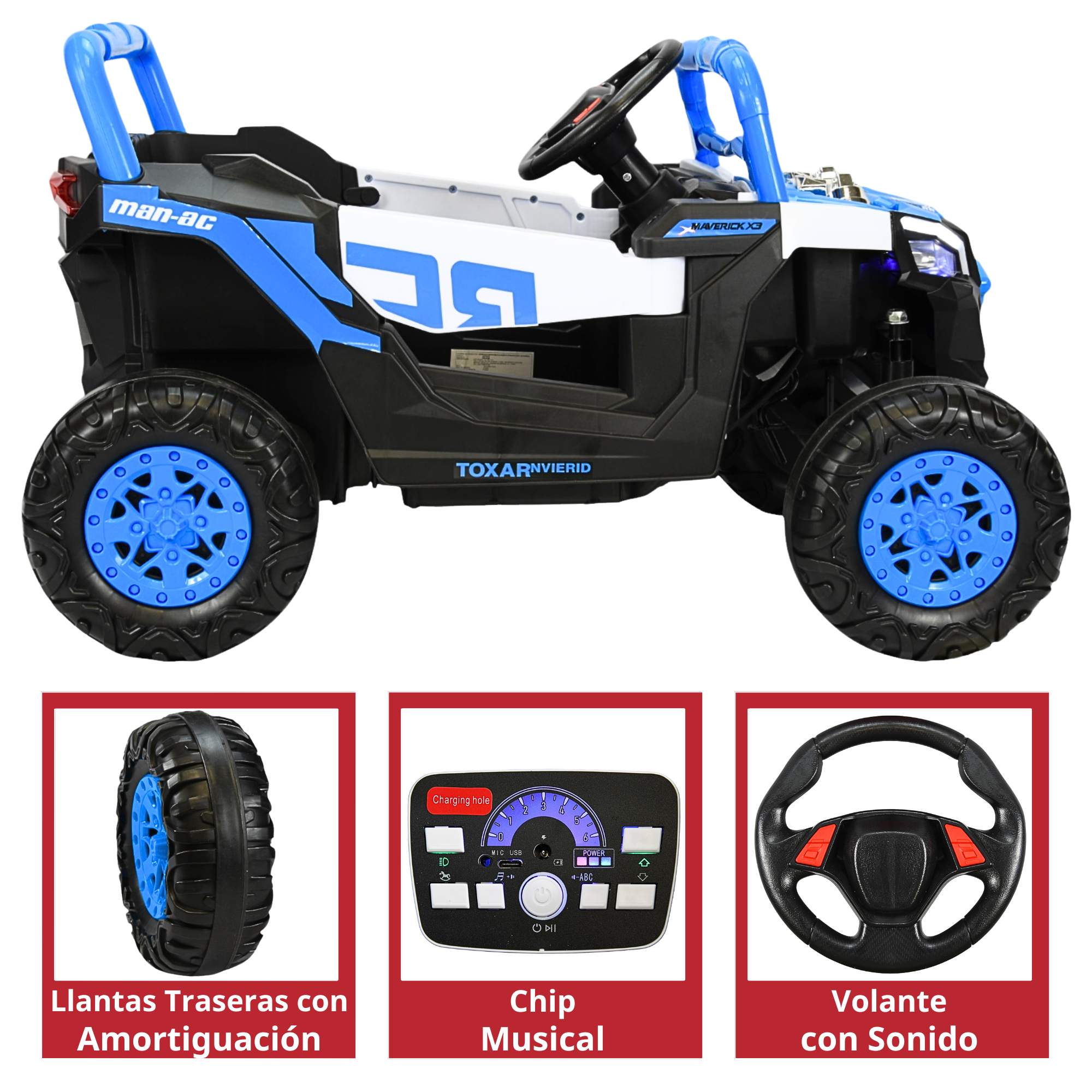Foto 4 | Montable Electrico Para Niños Mini 4x4 Bluetooth Luz Sonido Batería 12v - Azul