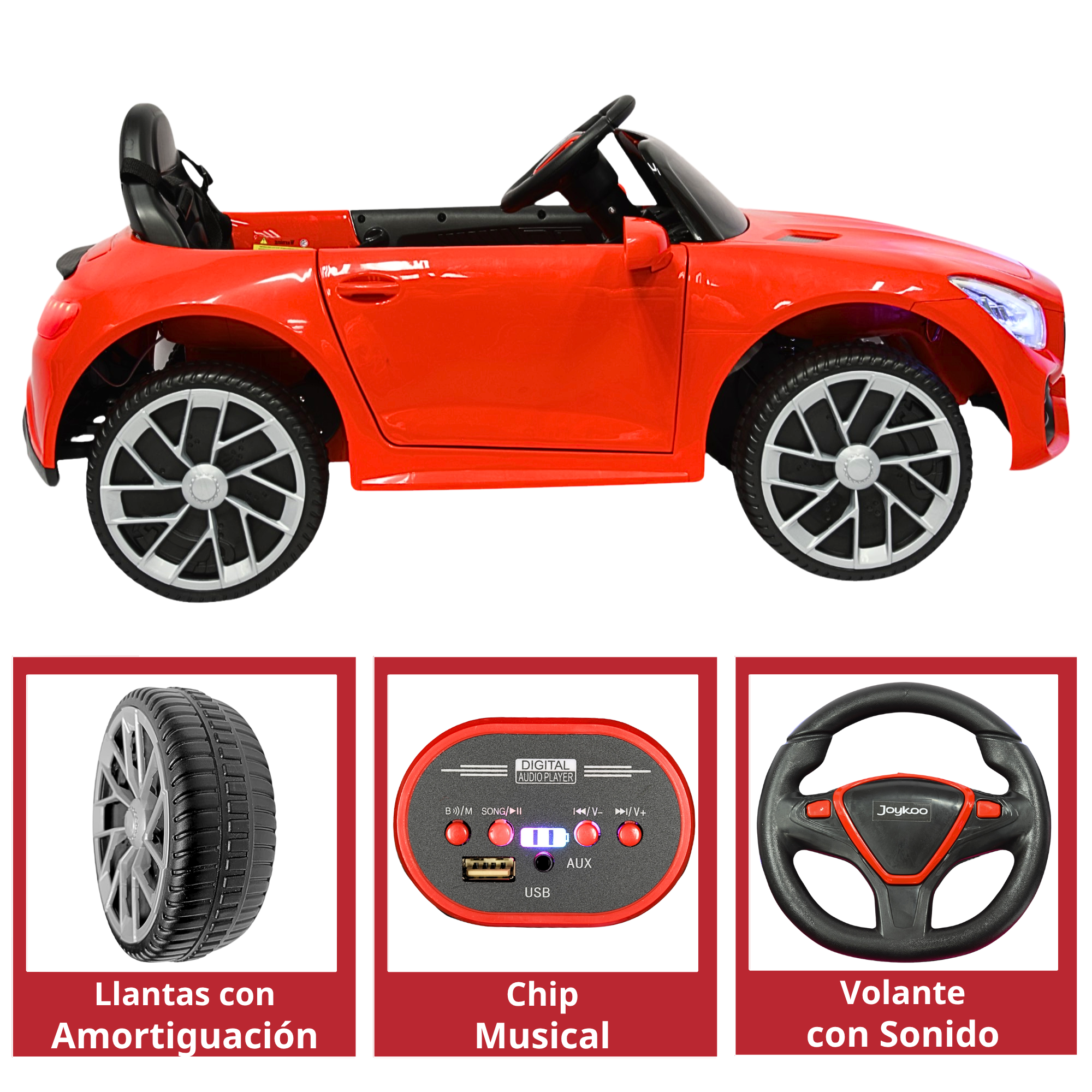 Foto 5 pulgar | Montable Electrico Para Niños Mini Gt Bluetooth Usb Y Auxiliar Luces Sonido Batería 12v - Rojo