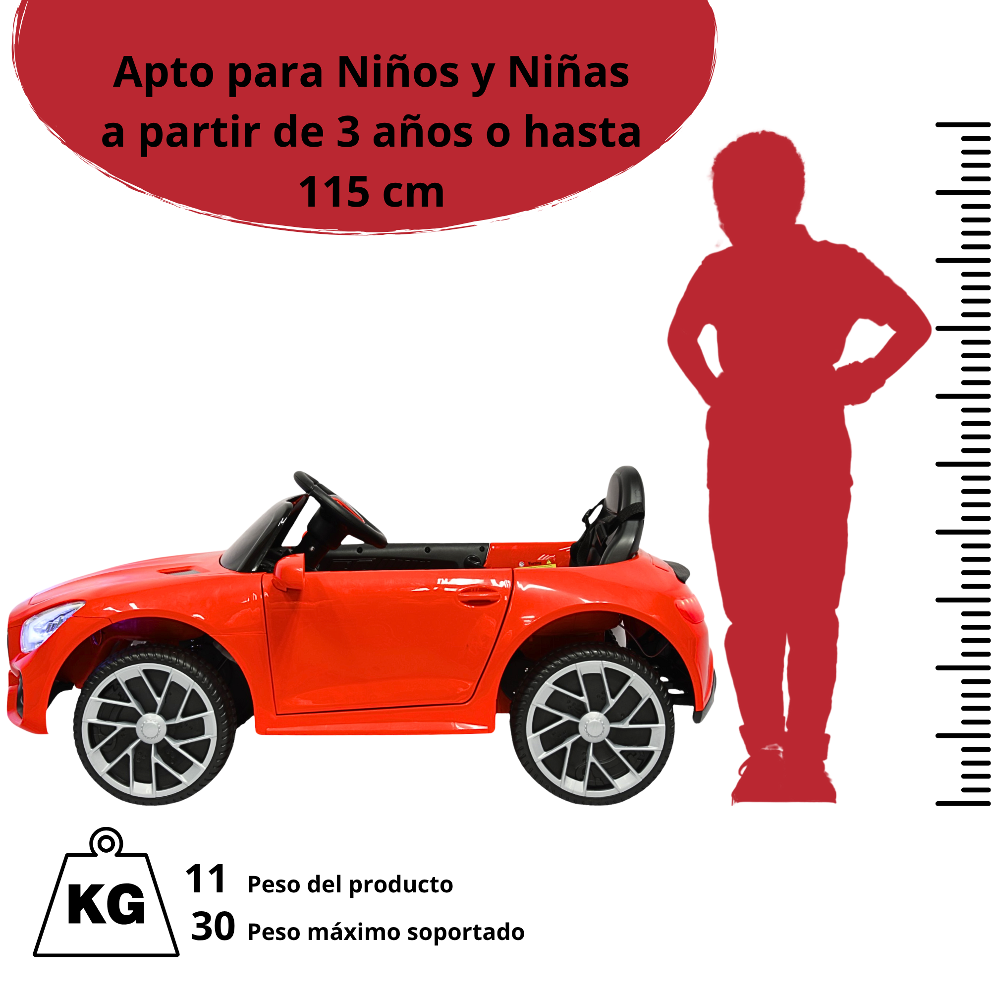 Foto 7 pulgar | Montable Electrico Para Niños Mini Gt Bluetooth Usb Y Auxiliar Luces Sonido Batería 12v - Rojo