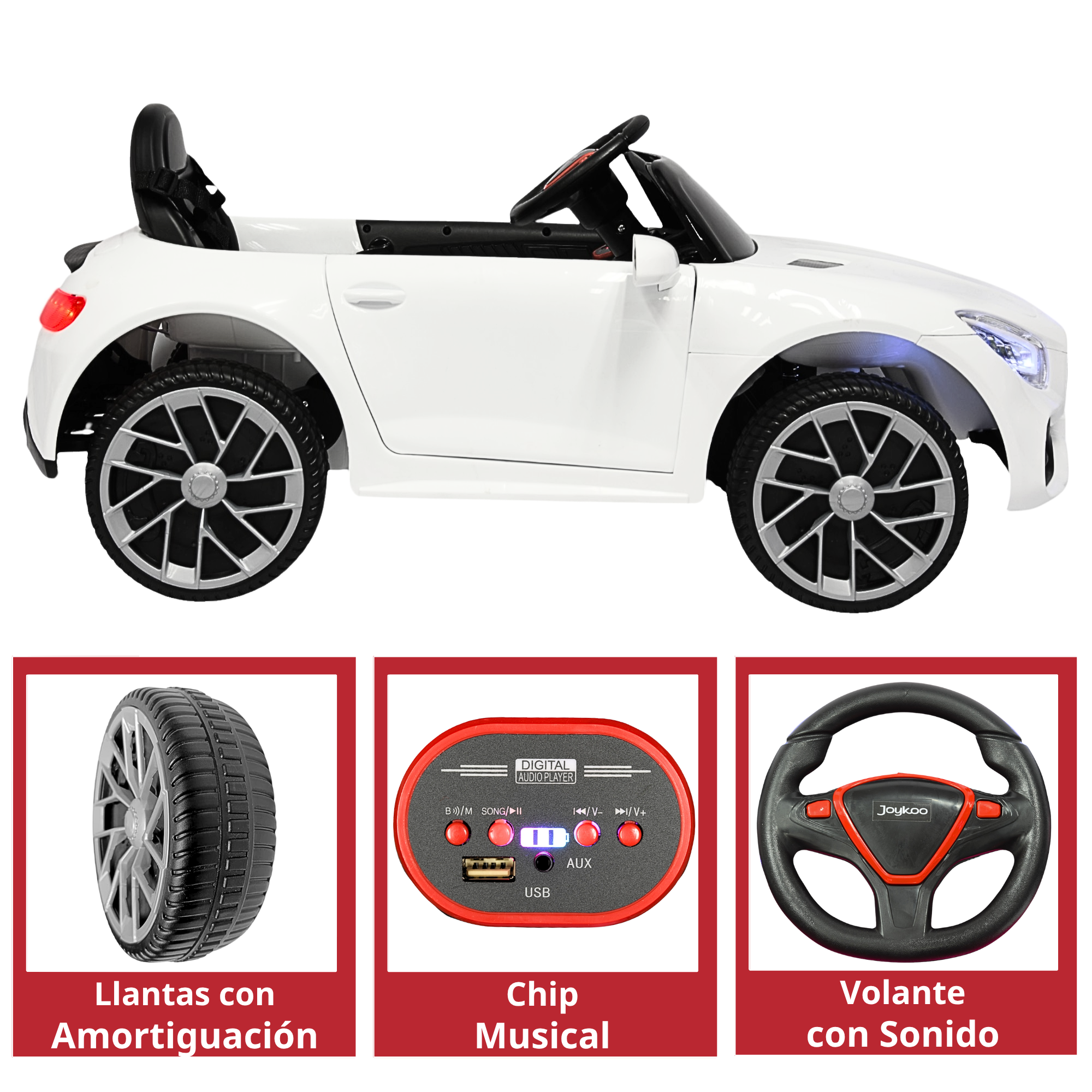 Foto 5 pulgar | Montable Electrico Para Niños Mini Gt Bluetooth Usb Y Auxiliar Luces Sonido Batería 12v - Blanco