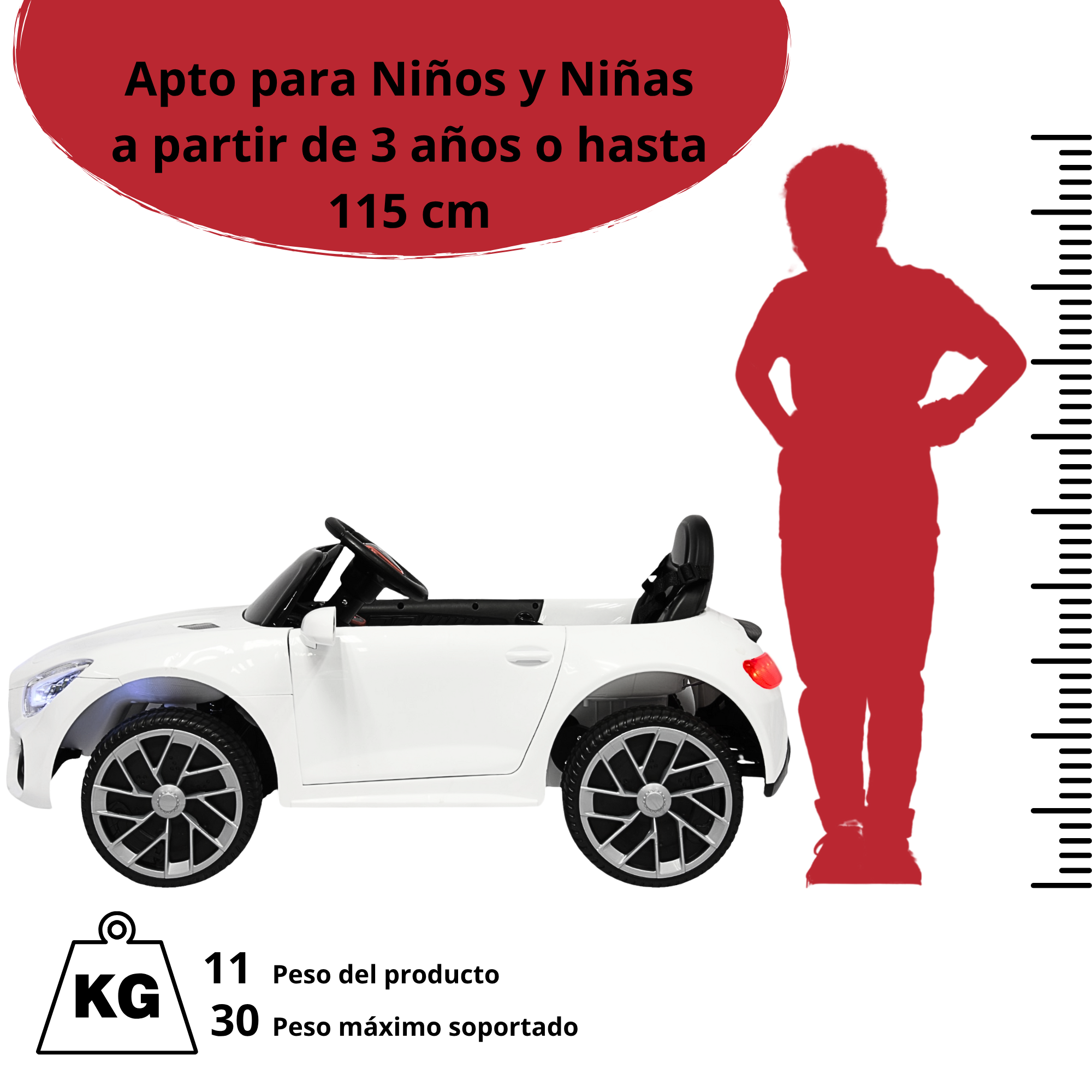 Foto 7 pulgar | Montable Electrico Para Niños Mini Gt Bluetooth Usb Y Auxiliar Luces Sonido Batería 12v - Blanco