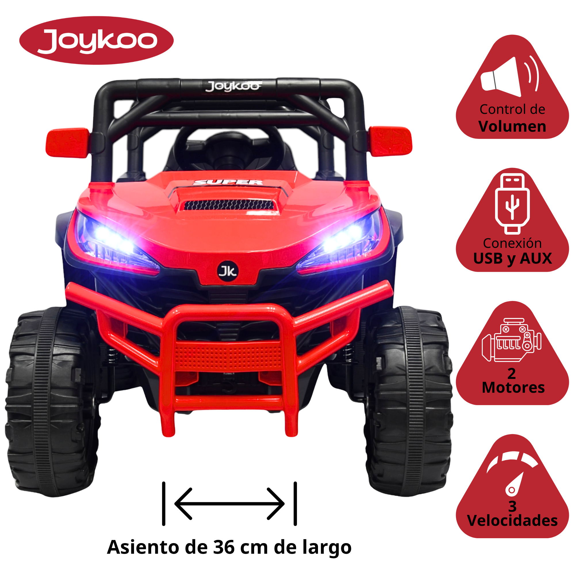 Foto 4 pulgar | Montable Electrico Para Niños Camioneta Racer Usb Auxiliar Luces Sonido Batería 12v - Rojo