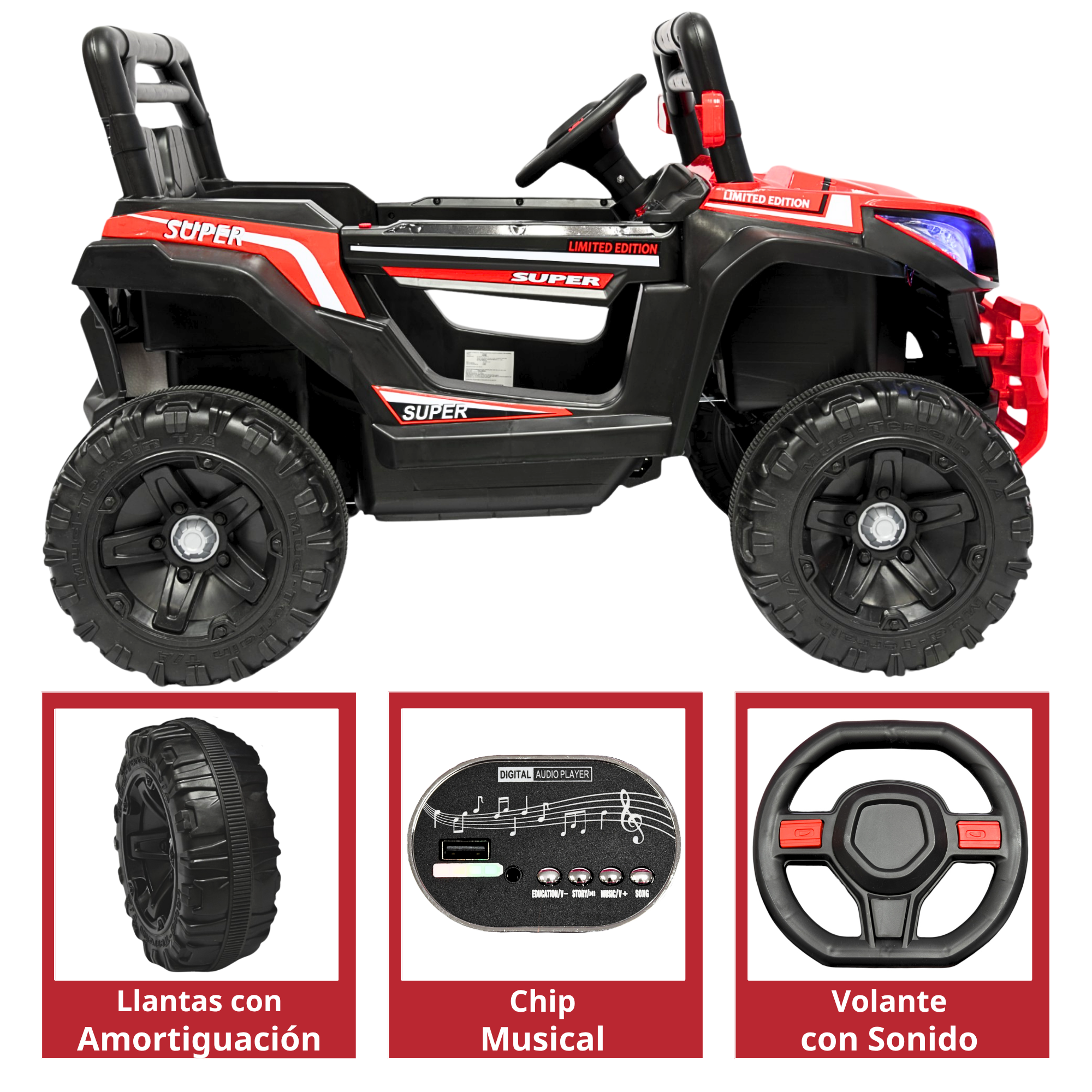 Foto 6 pulgar | Montable Electrico Para Niños Camioneta Racer Usb Auxiliar Luces Sonido Batería 12v - Rojo