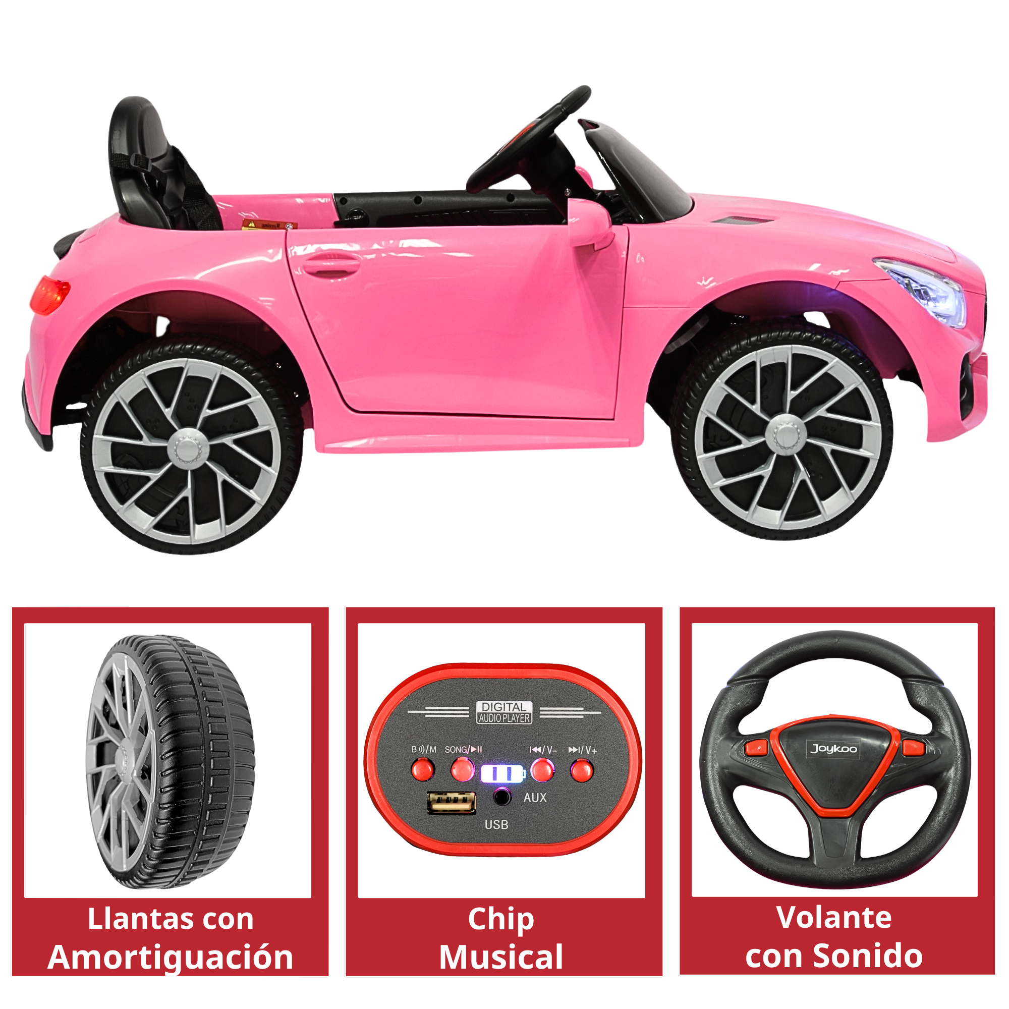 Foto 5 pulgar | Montable Electrico Para Niños Mini Gt Bluetooth Usb Y Auxiliar Luces Sonido Batería 12v - Rosa