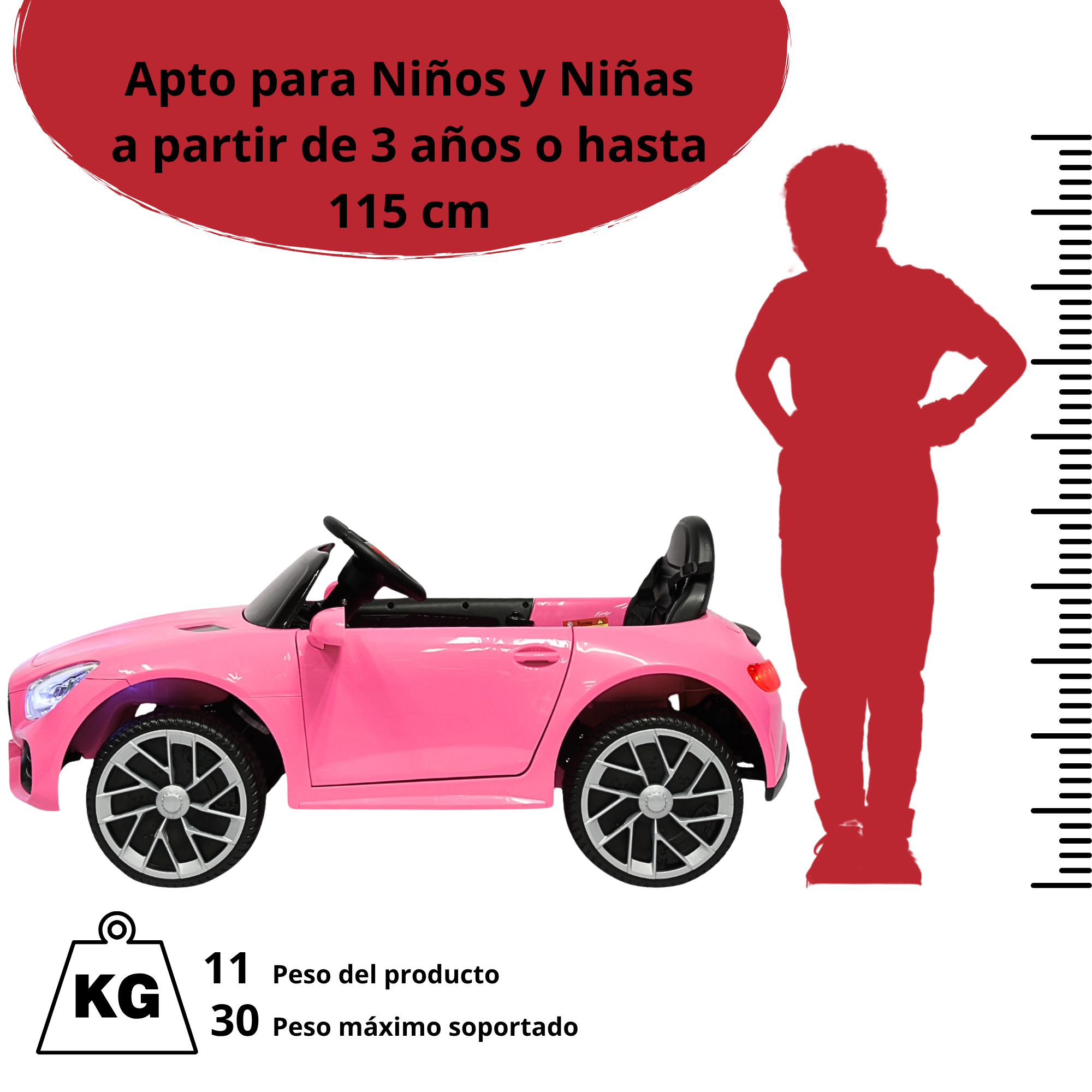Foto 7 pulgar | Montable Electrico Para Niños Mini Gt Bluetooth Usb Y Auxiliar Luces Sonido Batería 12v - Rosa