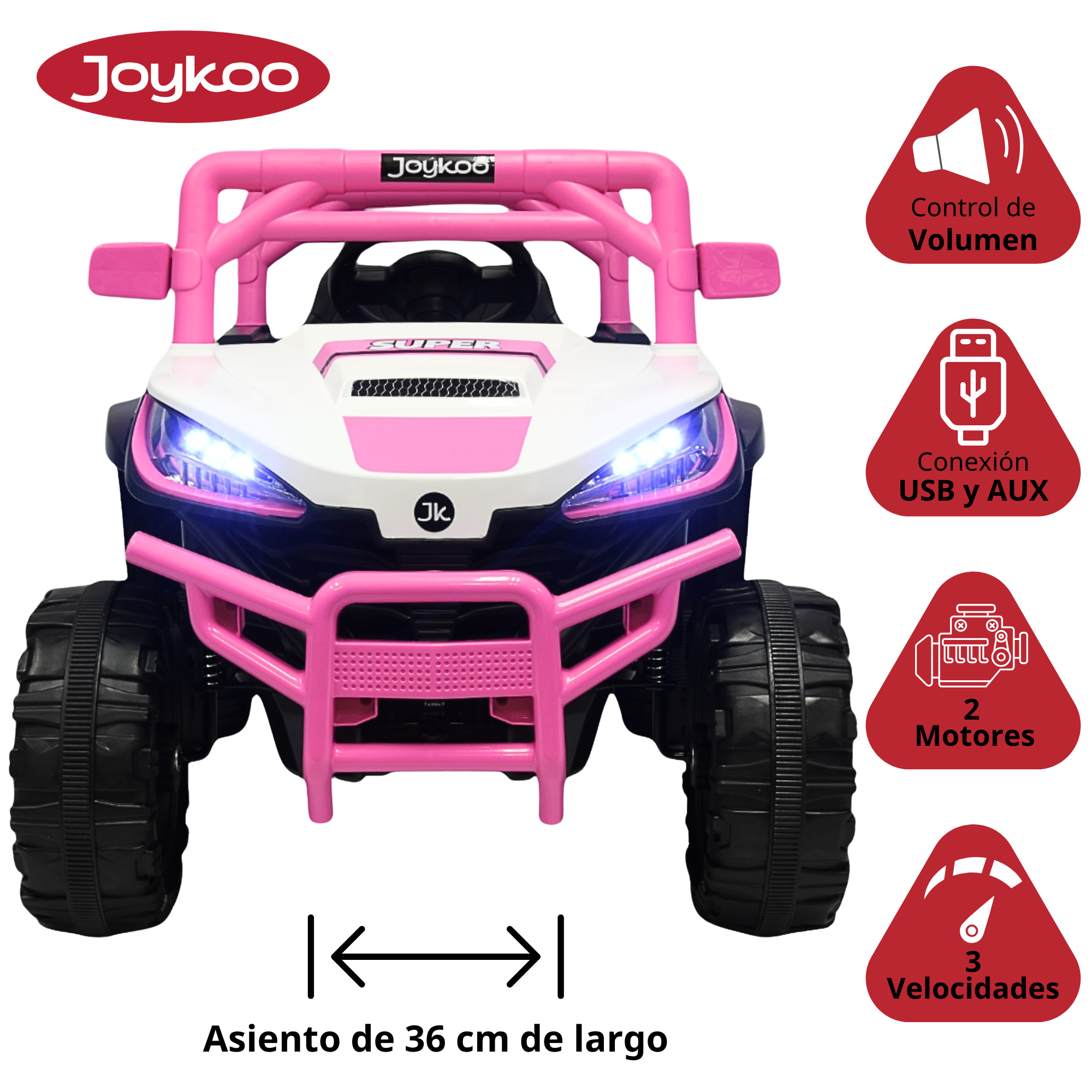 Foto 4 pulgar | Montable Electrico Para Niños Camioneta Racer Usb Auxiliar Luces Sonido Batería 12v - Rosa