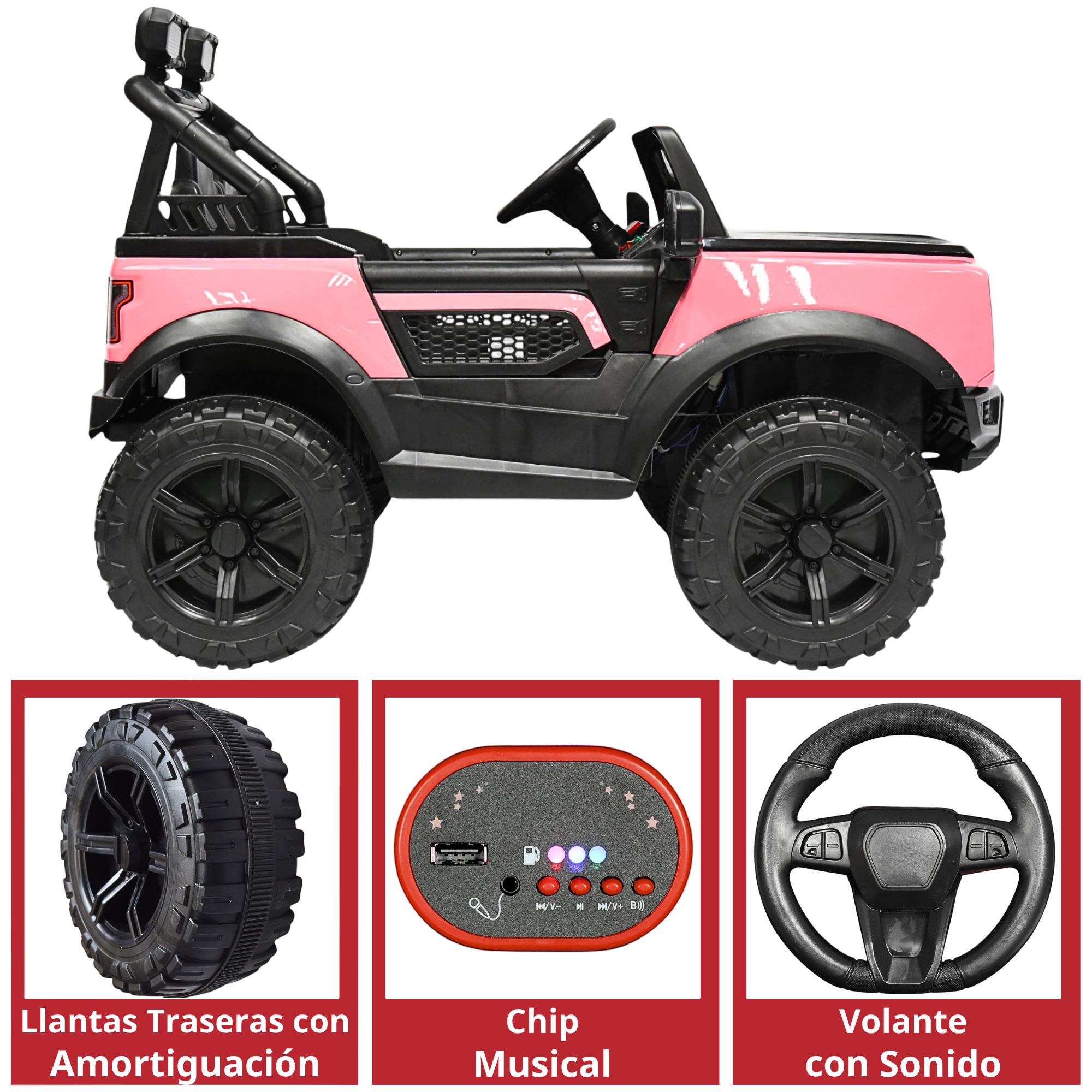 Foto 5 pulgar | Camioneta Montable Electrica Para Niños Función Mecedora Luz Sonido Bluetooth 12v - Rosa