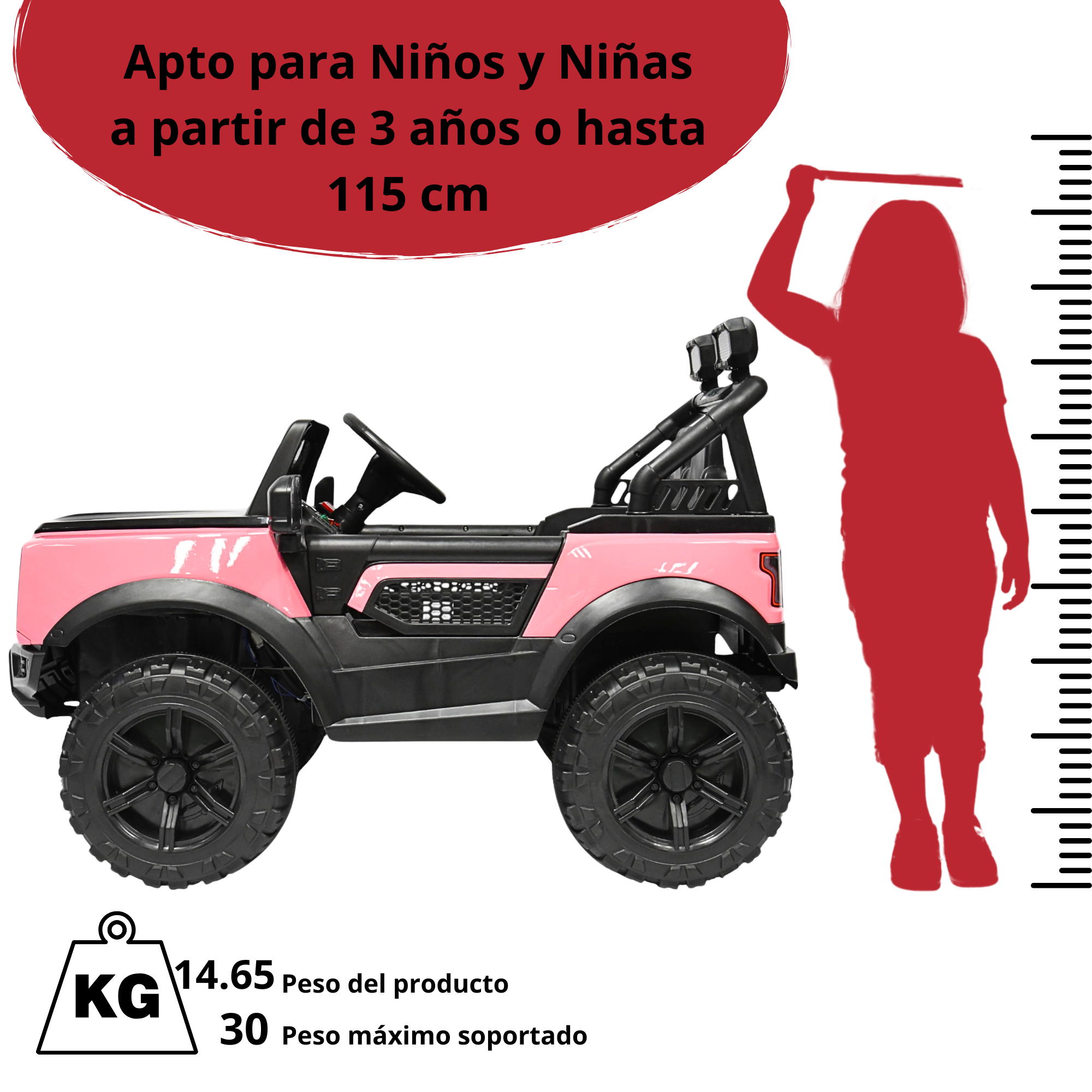 Foto 7 pulgar | Camioneta Montable Electrica Para Niños Función Mecedora Luz Sonido Bluetooth 12v - Rosa