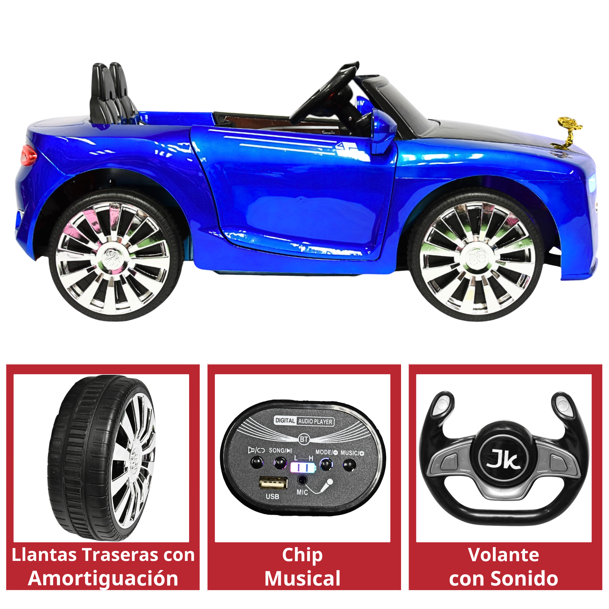 Foto 5 pulgar | Montable Electrico Clásico Para Niños Bluetooth Usb Y Auxiliar Luces Sonido 12v - Azul