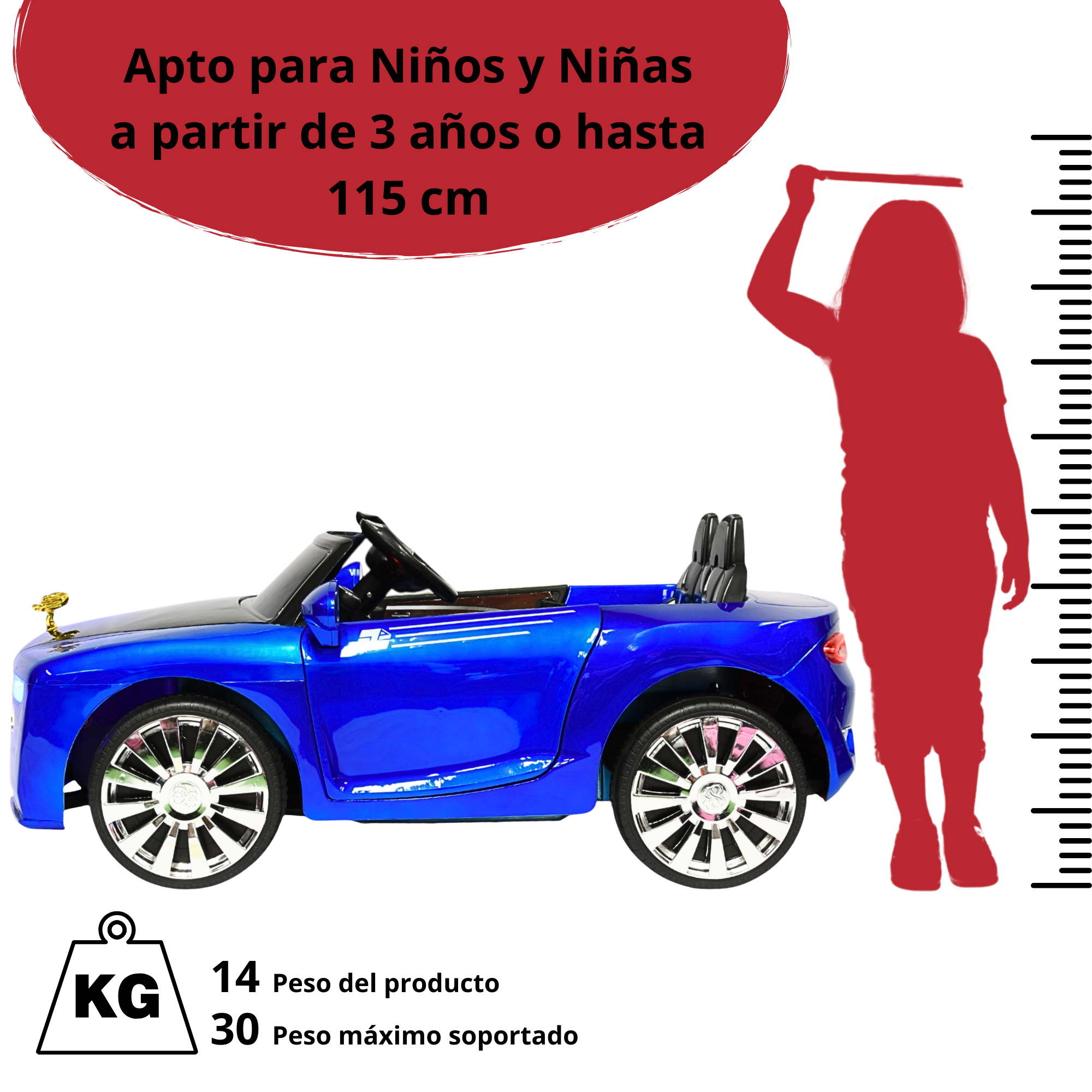 Foto 7 pulgar | Montable Electrico Clásico Para Niños Bluetooth Usb Y Auxiliar Luces Sonido 12v - Azul