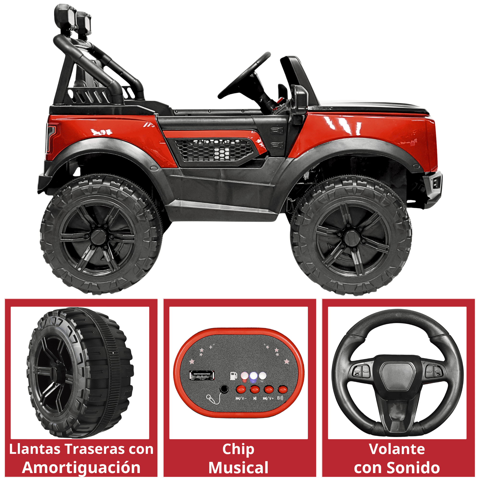 Foto 5 pulgar | Camioneta Montable Electrica Para Niños Función Mecedora Luz Sonido Bluetooth 12v - Rojo
