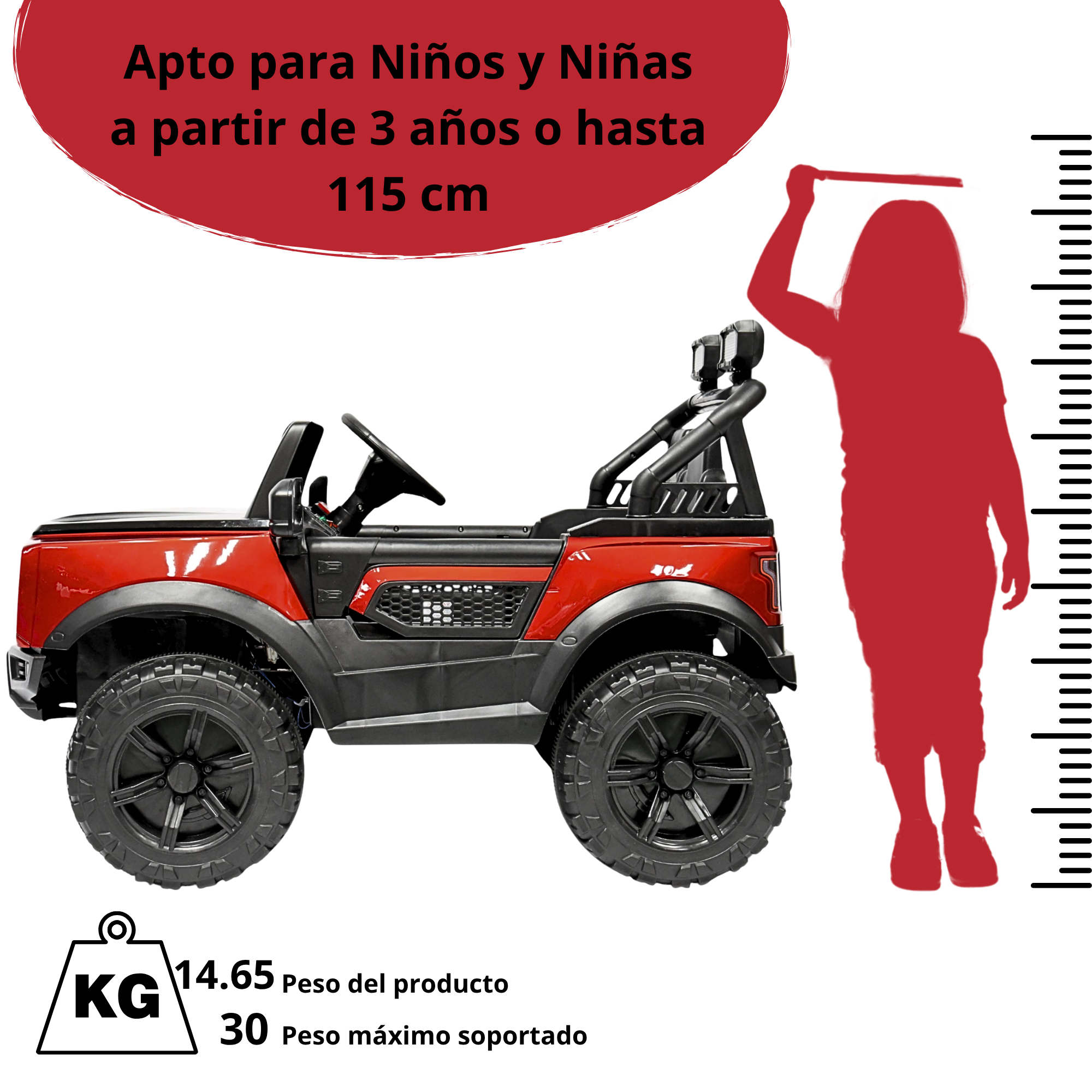 Foto 7 pulgar | Camioneta Montable Electrica Para Niños Función Mecedora Luz Sonido Bluetooth 12v - Rojo