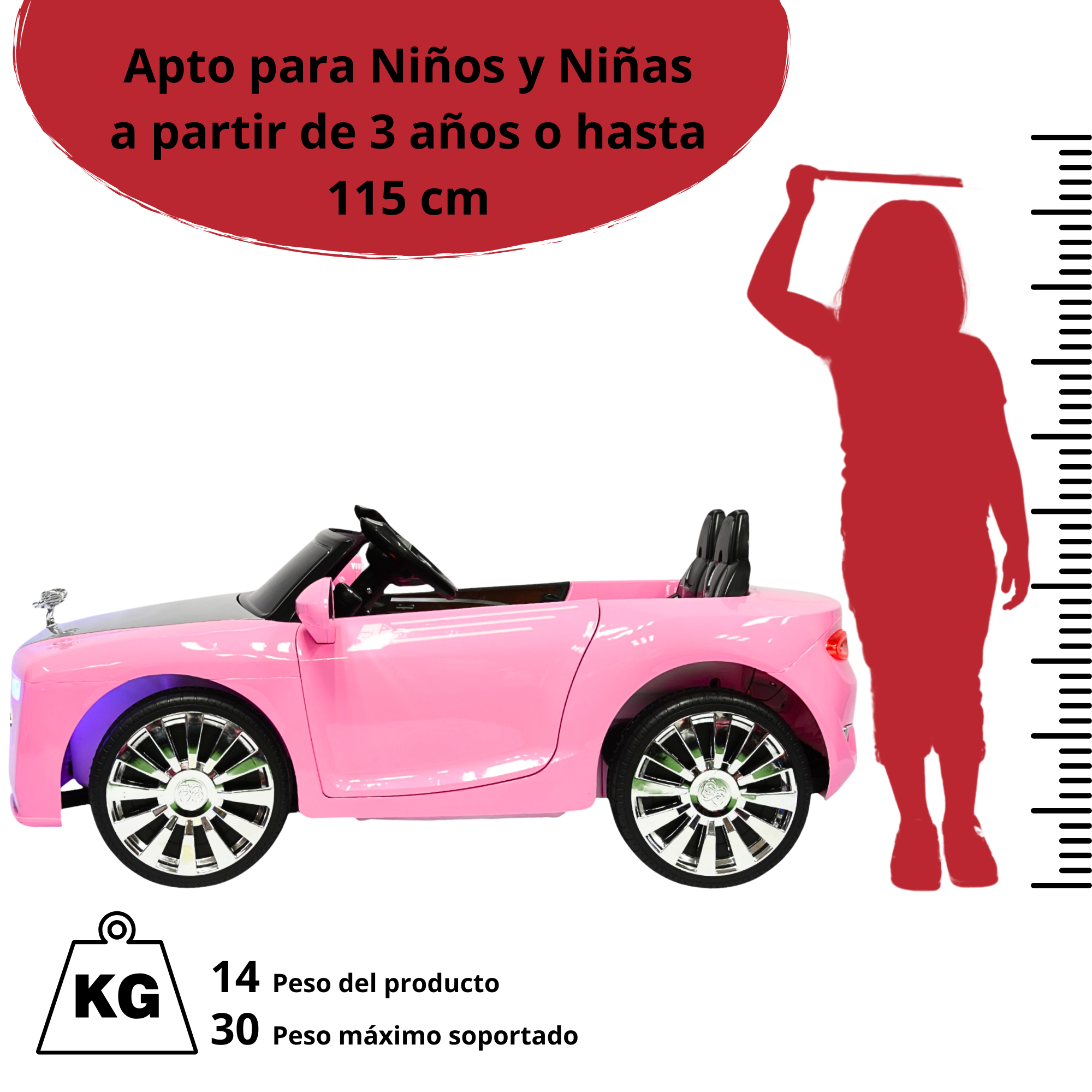 Foto 6 | Montable Electrico Clásico Para Niños Bluetooth Usb Y Auxiliar Luces Sonido 12v - Rosa