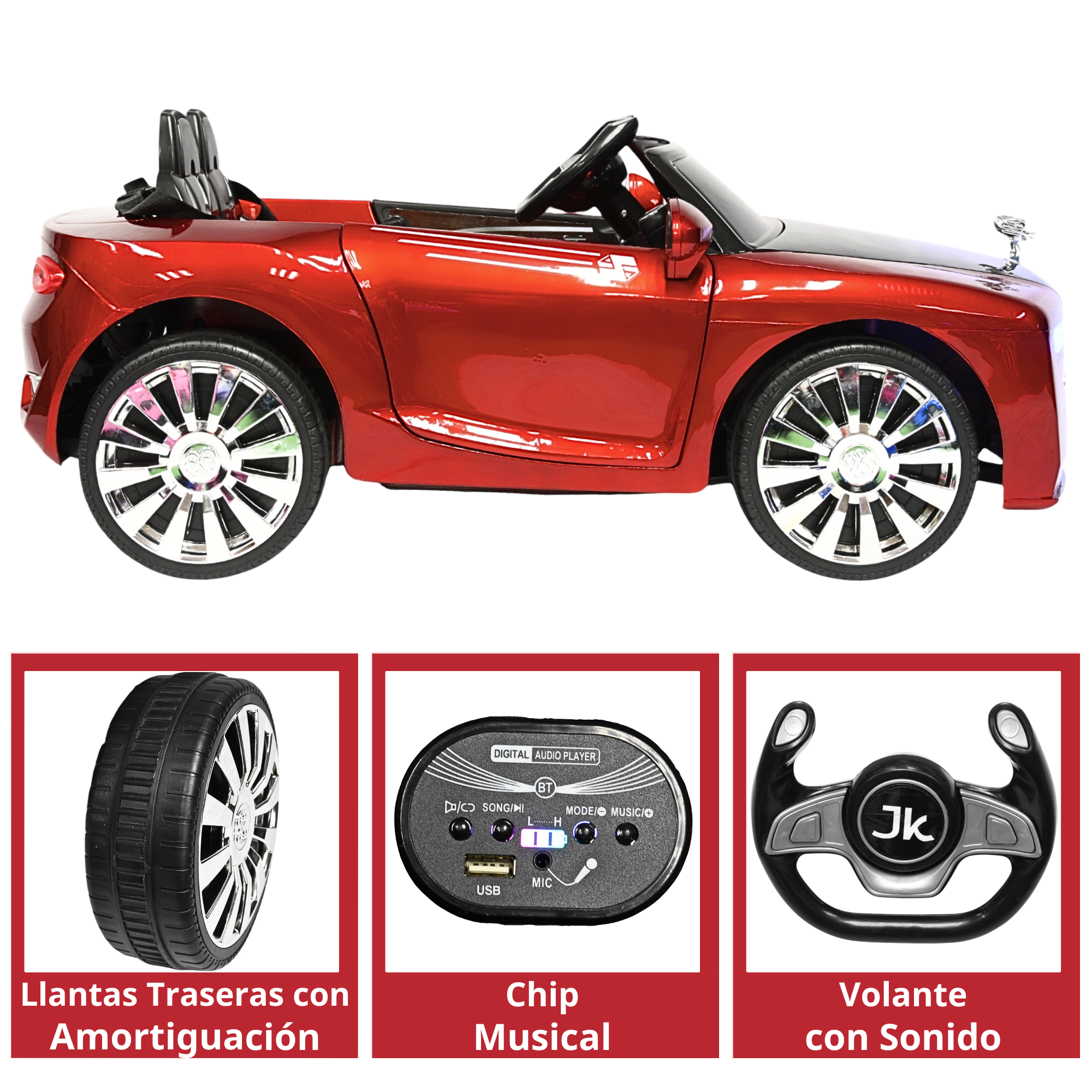 Foto 5 pulgar | Montable Electrico Clásico Para Niños Bluetooth Usb Y Auxiliar Luces Sonido 12v - Rojo