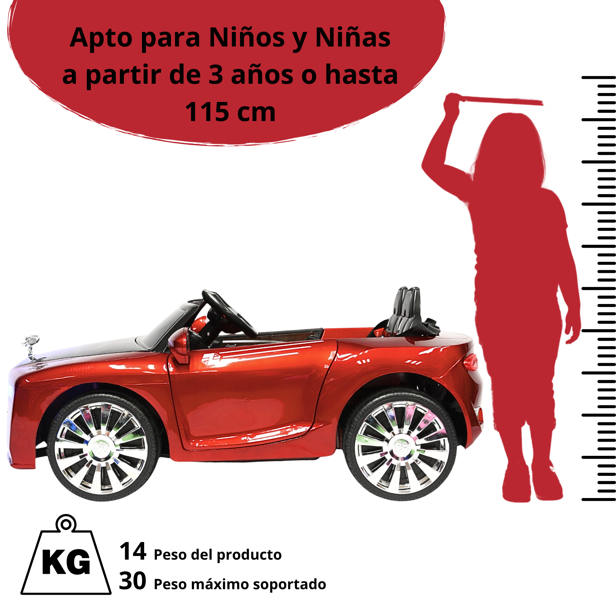 Foto 7 pulgar | Montable Electrico Clásico Para Niños Bluetooth Usb Y Auxiliar Luces Sonido 12v - Rojo