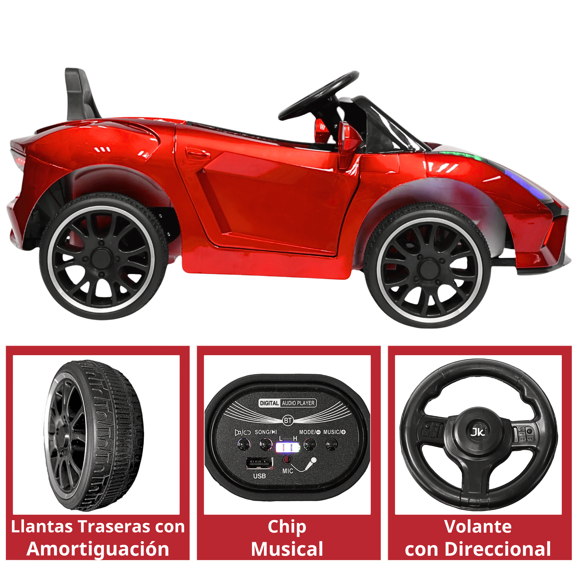 Foto 5 pulgar | Montable Electrico Para Niños Carro Deportivo Bluetooth Luz Led Sonido Control Remoto 12v - Rojo