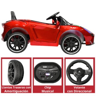 Foto 4 | Montable Electrico Para Niños Carro Deportivo Bluetooth Luz Led Sonido Control Remoto 12v - Rojo