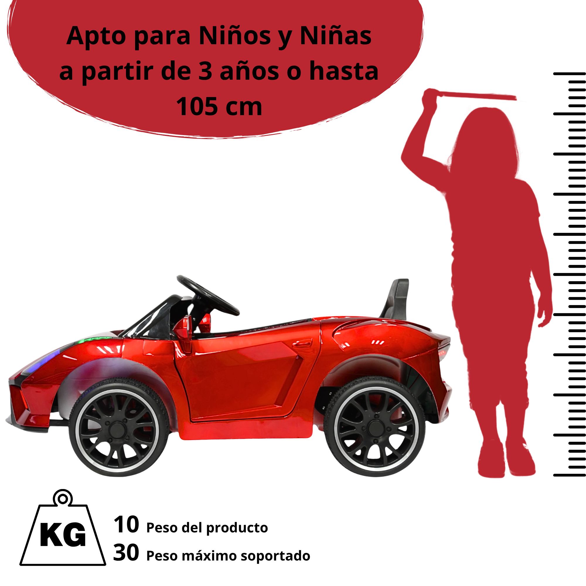 Foto 7 pulgar | Montable Electrico Para Niños Carro Deportivo Bluetooth Luz Led Sonido Control Remoto 12v - Rojo