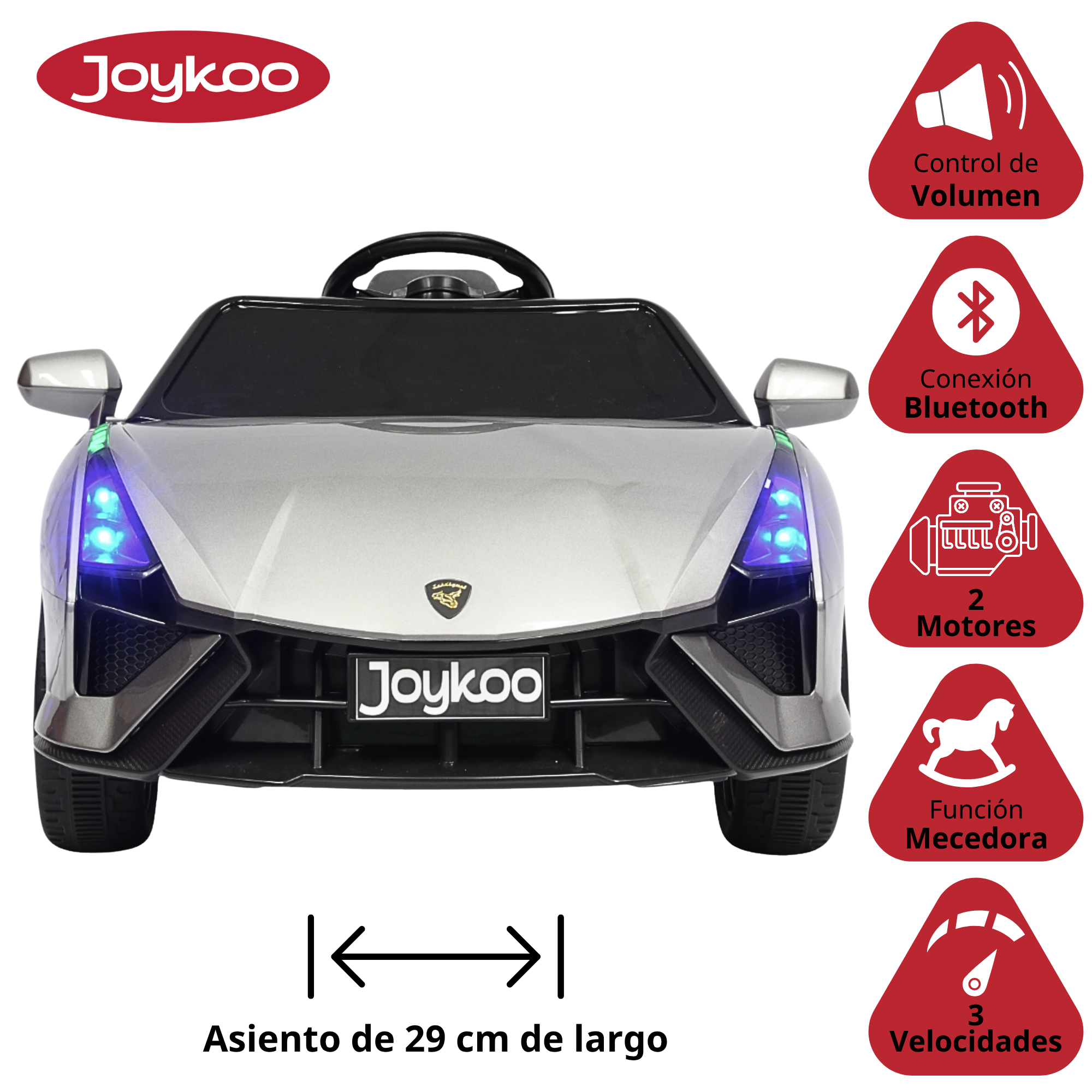 Foto 4 pulgar | Montable Electrico Para Niños Carro Deportivo Bluetooth Luz Led Sonido Control Remoto 12v - Gris