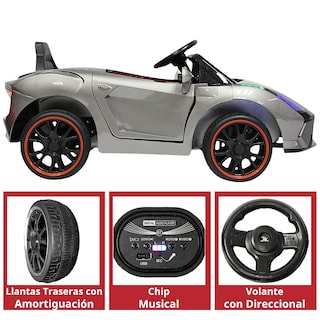 Foto 4 | Montable Electrico Para Niños Carro Deportivo Bluetooth Luz Led Sonido Control Remoto 12v - Gris