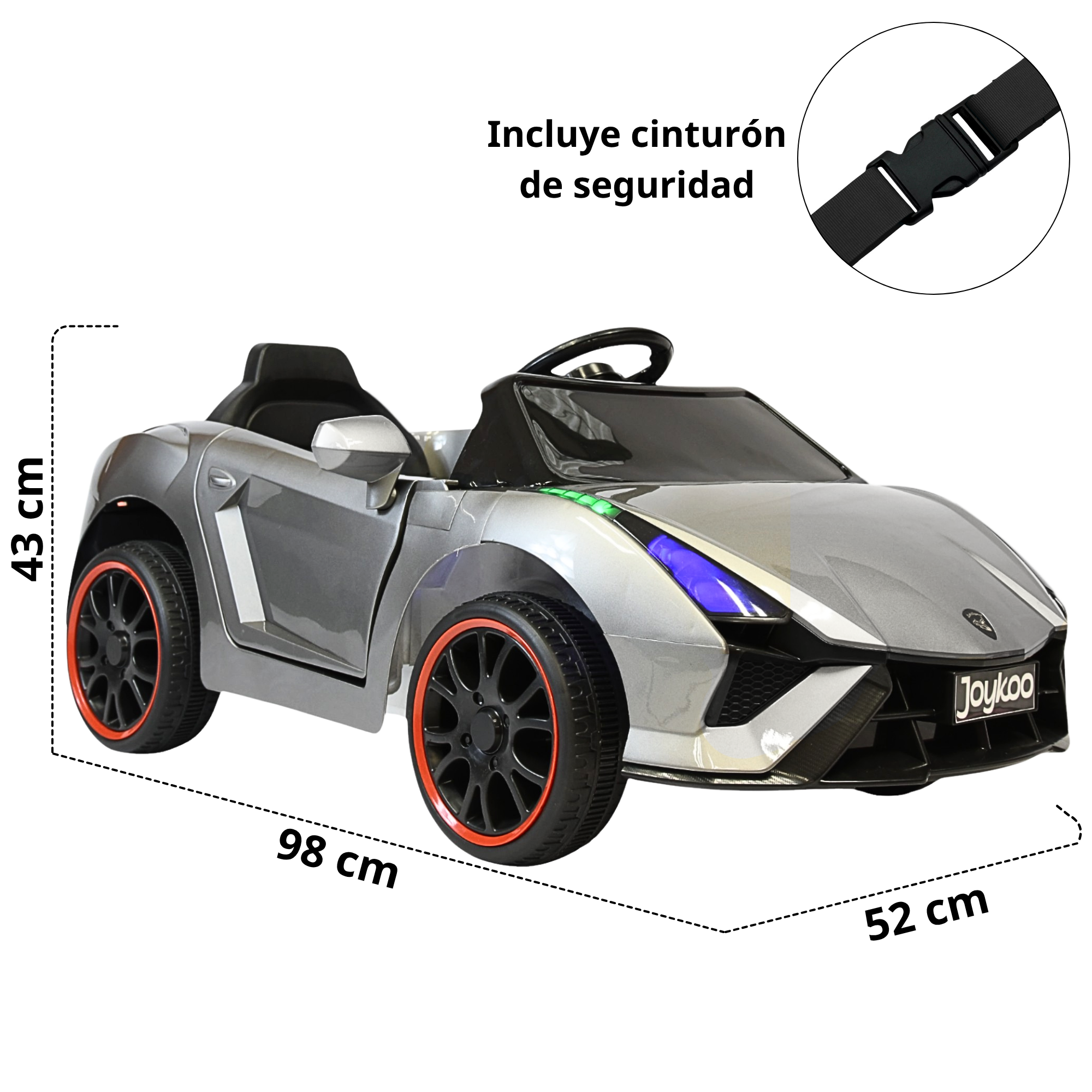 Foto 5 | Montable Electrico Para Niños Carro Deportivo Bluetooth Luz Led Sonido Control Remoto 12v - Gris