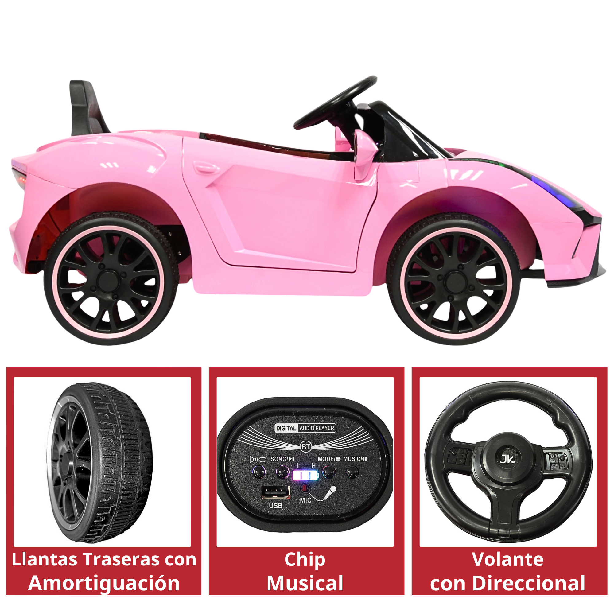 Foto 5 pulgar | Montable Electrico Para Niños Carro Deportivo Bluetooth Luz Led Sonido Control Remoto 12v - Rosa