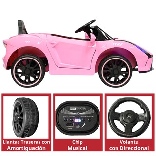 Foto 4 | Montable Electrico Para Niños Carro Deportivo Bluetooth Luz Led Sonido Control Remoto 12v - Rosa