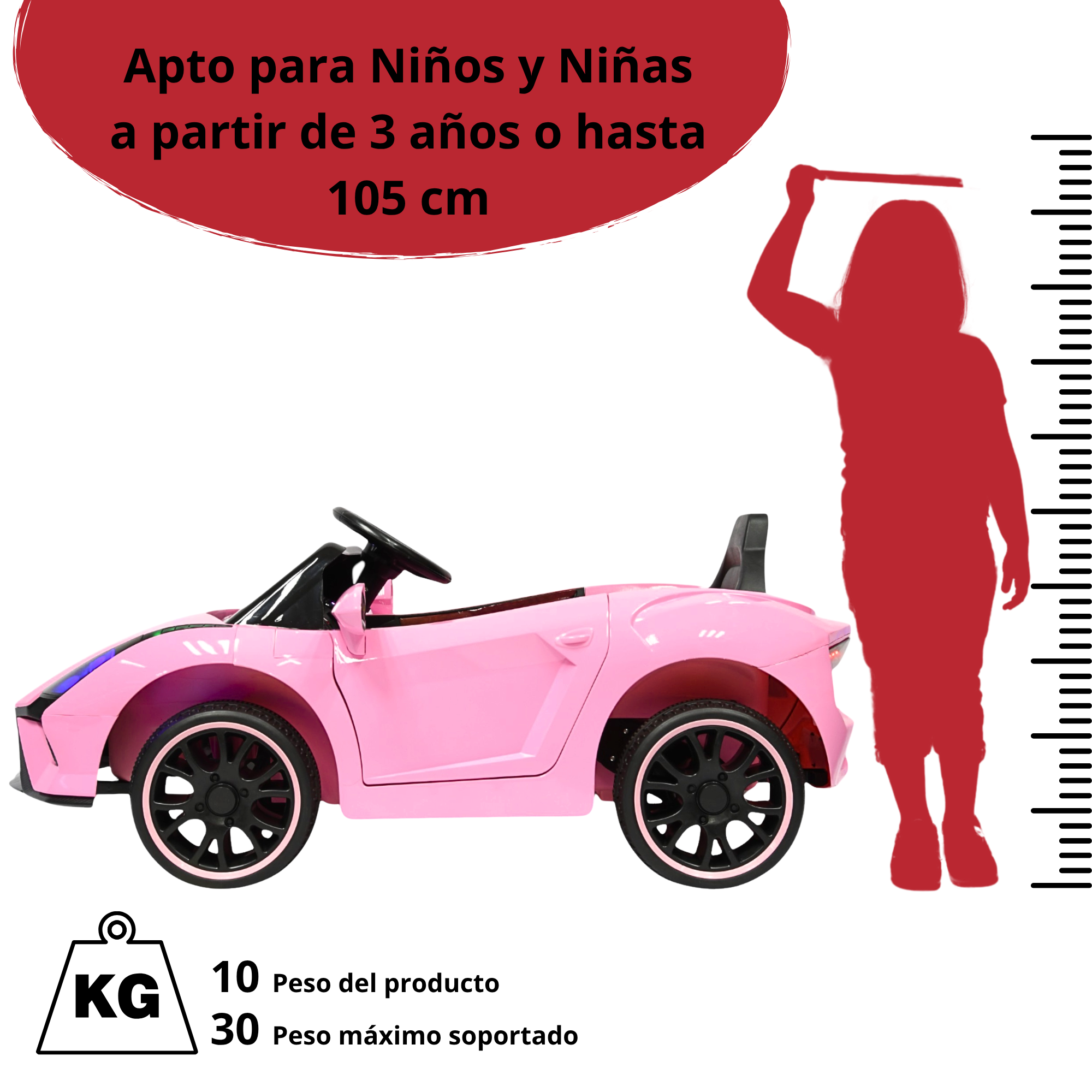 Foto 7 pulgar | Montable Electrico Para Niños Carro Deportivo Bluetooth Luz Led Sonido Control Remoto 12v - Rosa