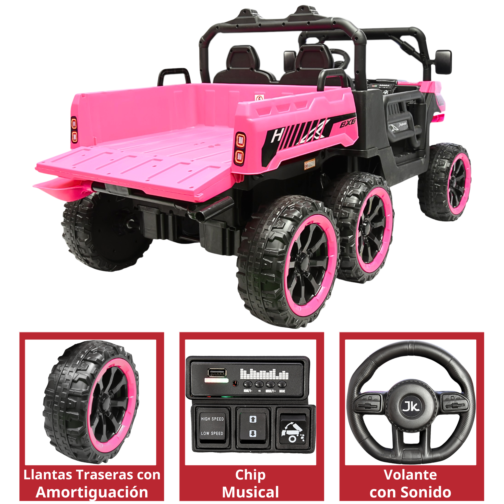 Foto 5 pulgar | Montable Eléctrico Para Niños Tractor 6x6 Caja De Vuelco Atomática Luz Y Sonido Bluetooth 12v - Rosa