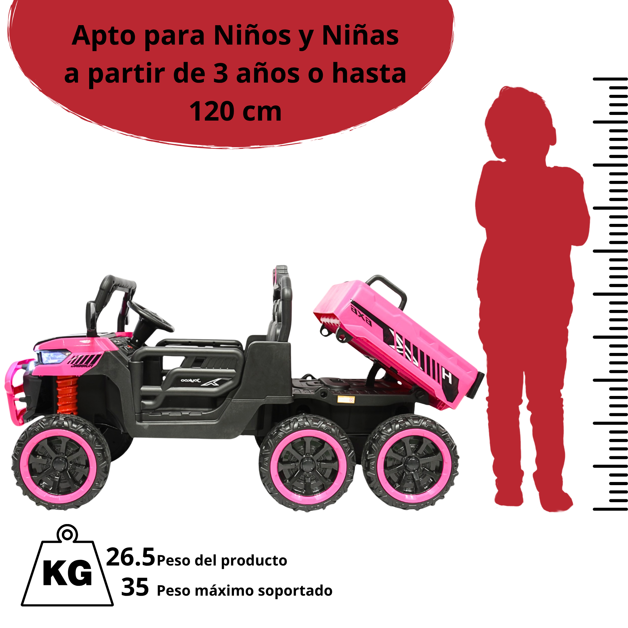 Foto 7 pulgar | Montable Eléctrico Para Niños Tractor 6x6 Caja De Vuelco Atomática Luz Y Sonido Bluetooth 12v - Rosa