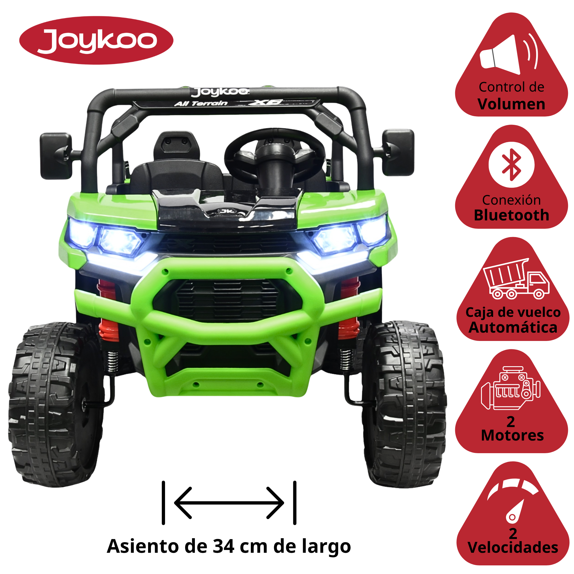 Foto 3 | Montable Eléctrico Para Niños Tractor 6x6 Caja De Vuelco Atomática Luz Y Sonido Bluetooth 12v - Verde