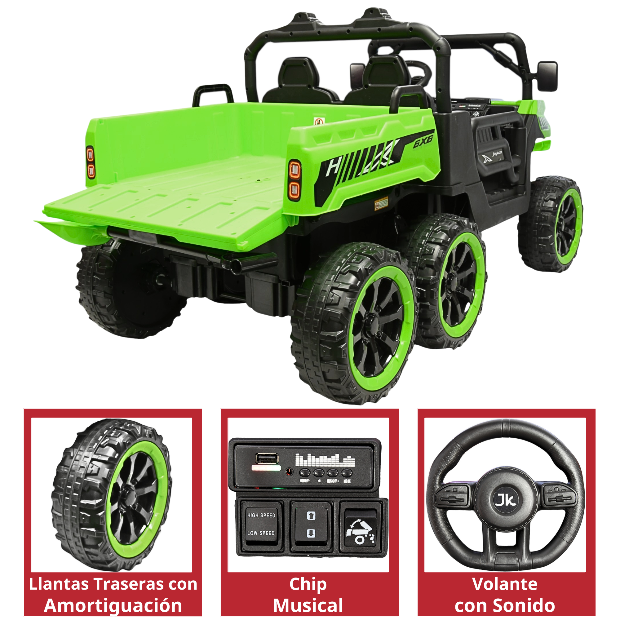 Foto 5 pulgar | Montable Eléctrico Para Niños Tractor 6x6 Caja De Vuelco Atomática Luz Y Sonido Bluetooth 12v - Verde