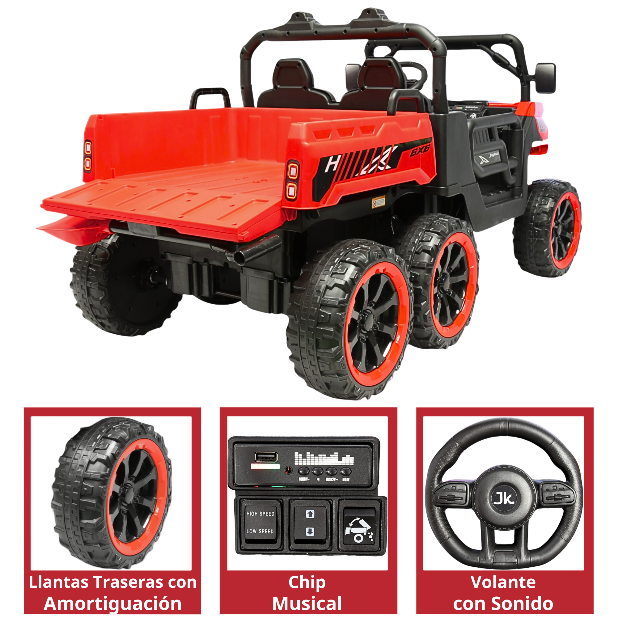 Foto 5 pulgar | Montable Eléctrico Para Niños Tractor 6x6 Caja De Vuelco Atomática Luz Y Sonido Bluetooth 12v - Rojo