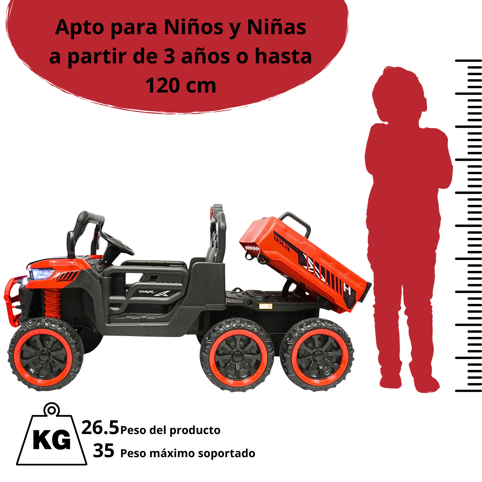 Foto 7 pulgar | Montable Eléctrico Para Niños Tractor 6x6 Caja De Vuelco Atomática Luz Y Sonido Bluetooth 12v - Rojo