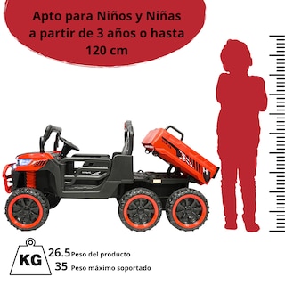 Foto 6 | Montable Eléctrico Para Niños Tractor 6x6 Caja De Vuelco Atomática Luz Y Sonido Bluetooth 12v - Rojo