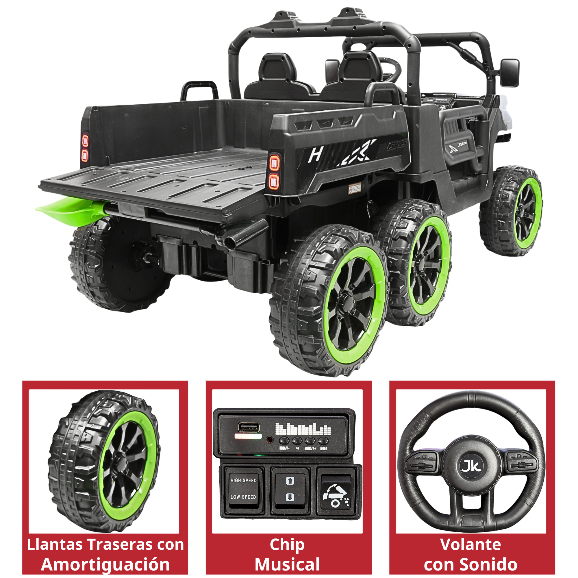Foto 5 pulgar | Montable Eléctrico Para Niños Tractor 6x6 Caja De Vuelco Atomática Luz Y Sonido Bluetooth 12v - Negro